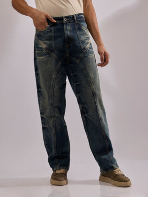 men's blue relax fit jeans made from durable denim .
denim jeans for men