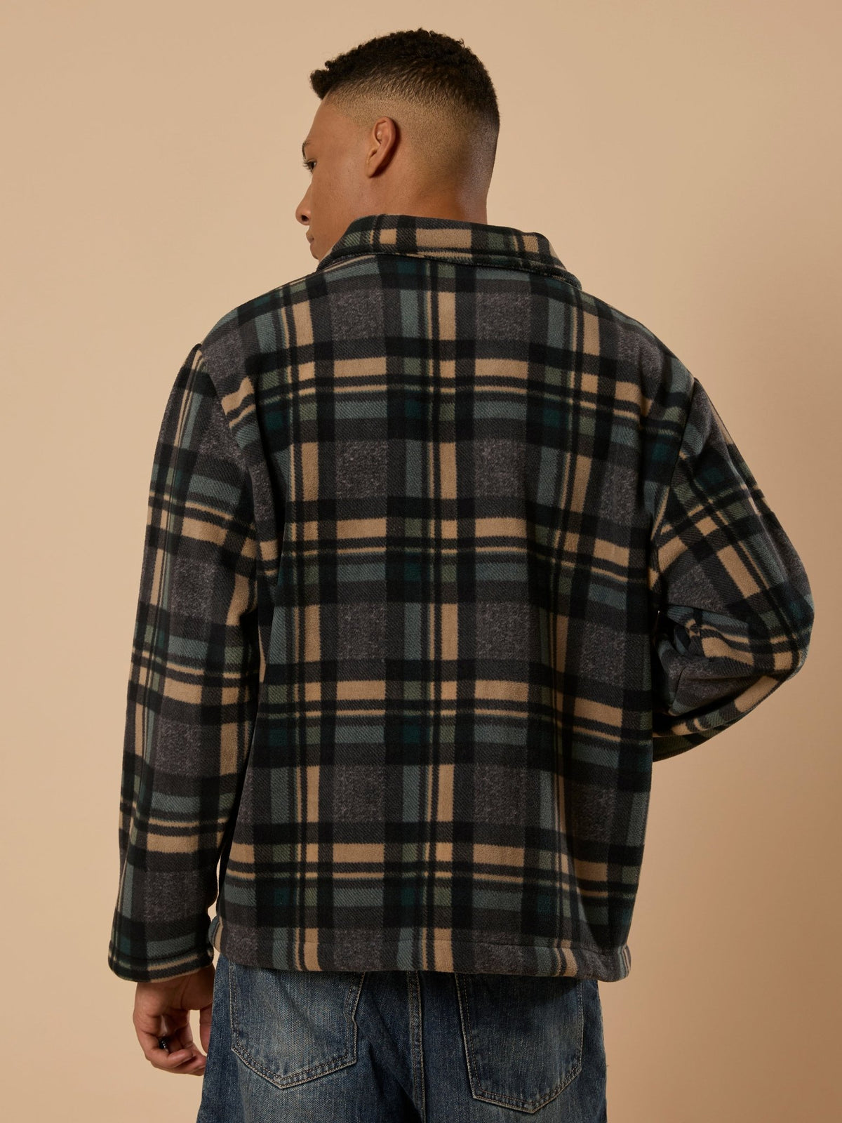Sherly - Relaxed checked Fleece Shacket - Charcoal - Espanshe