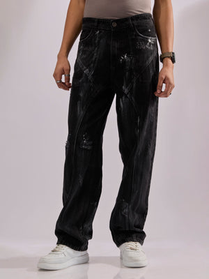 men's black relax fit jeans made from durable denim .
denim jeans for men