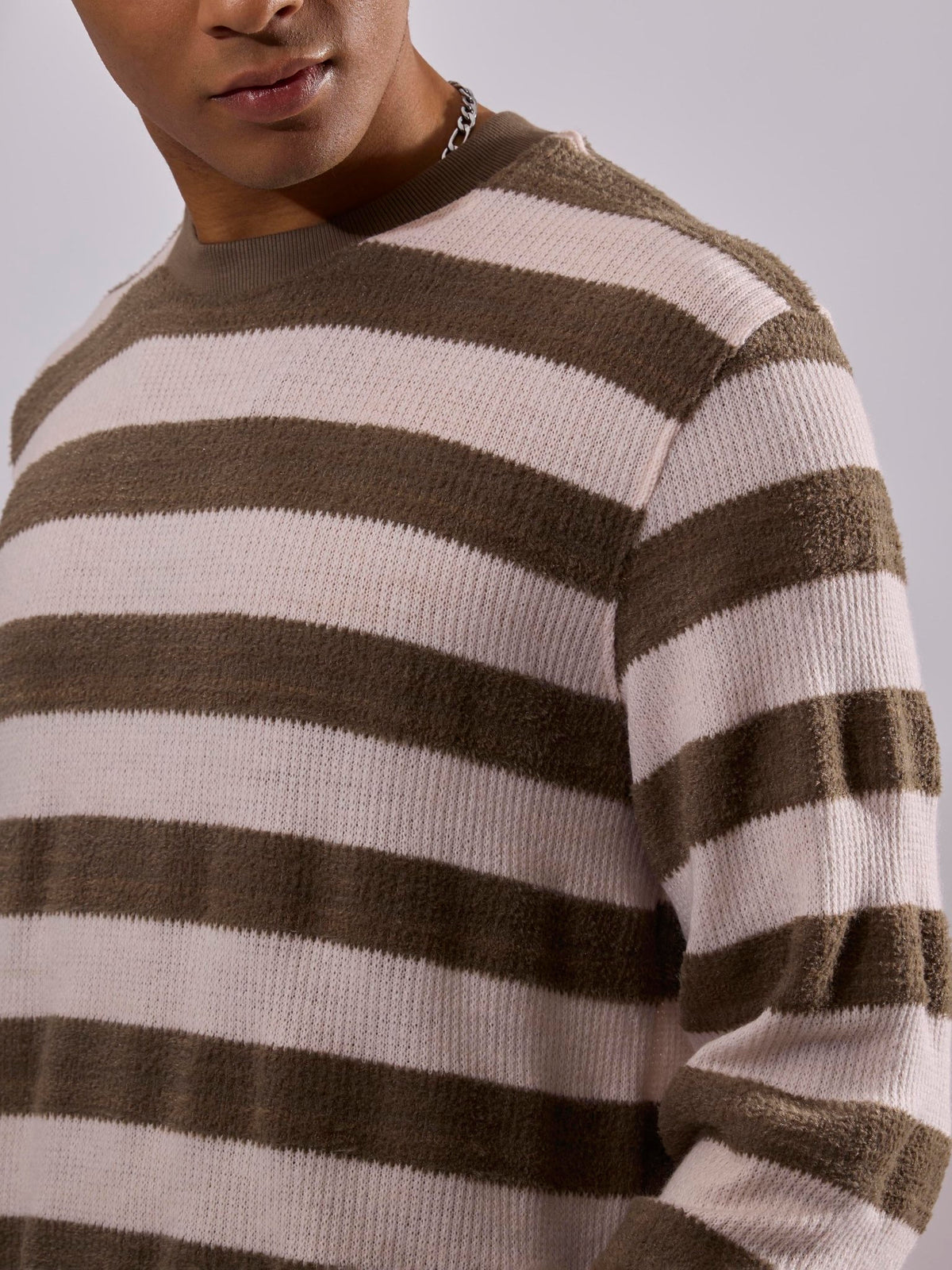 Swyft - Striped Crew neck Sweater - Brown - Espanshe
