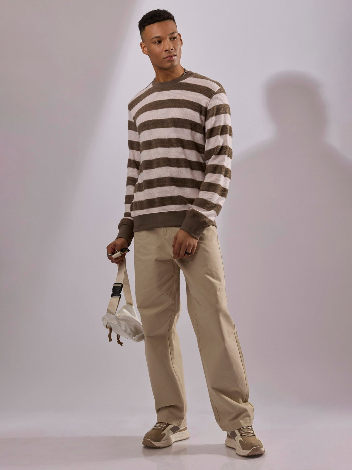 Swyft - Striped Crew neck Sweater - Brown - Espanshe