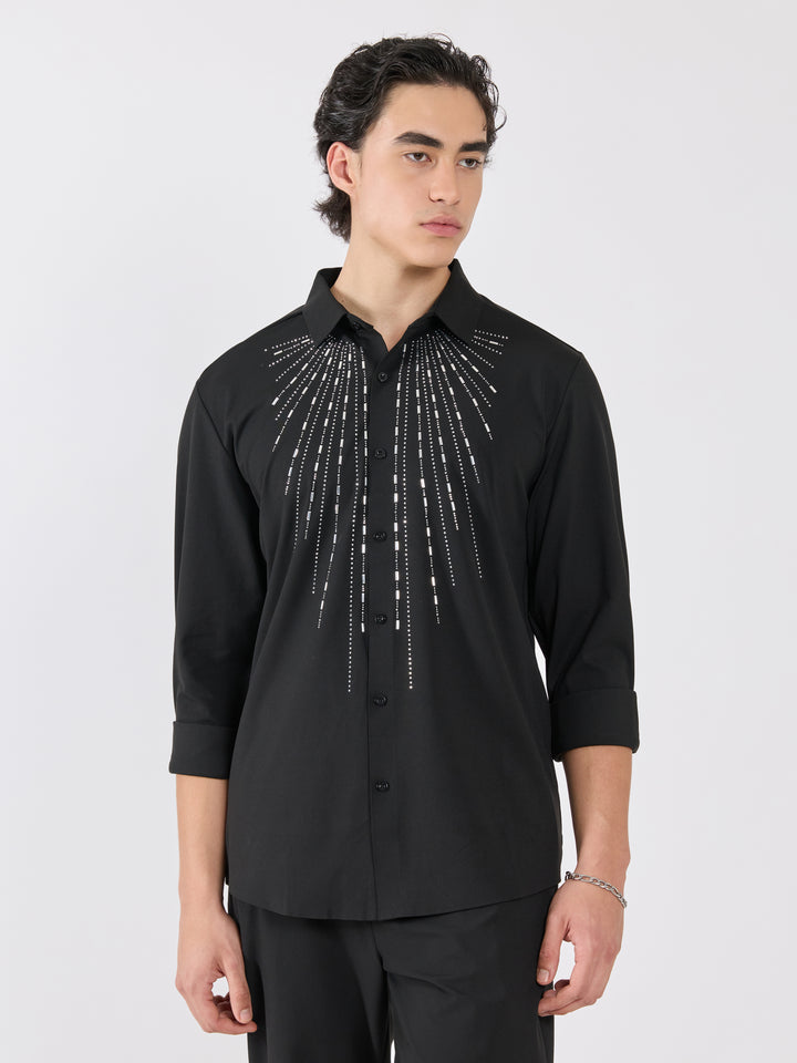 men's shirt -shimmer line Embellished with stone in black