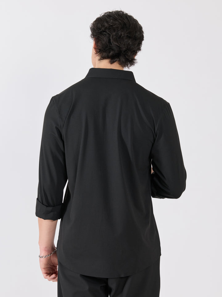 men's shirt -shimmer line Embellished with stone in black