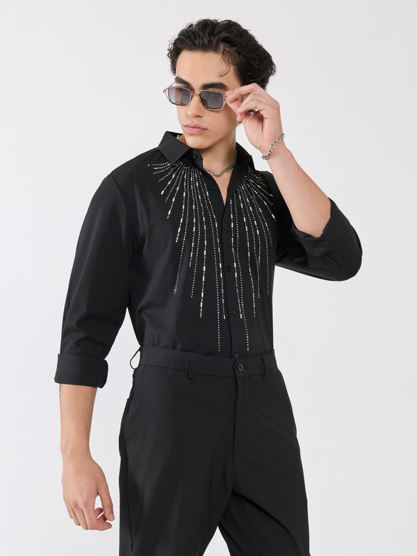 Osmond - Shimmer Line Embellished Shirt - Black