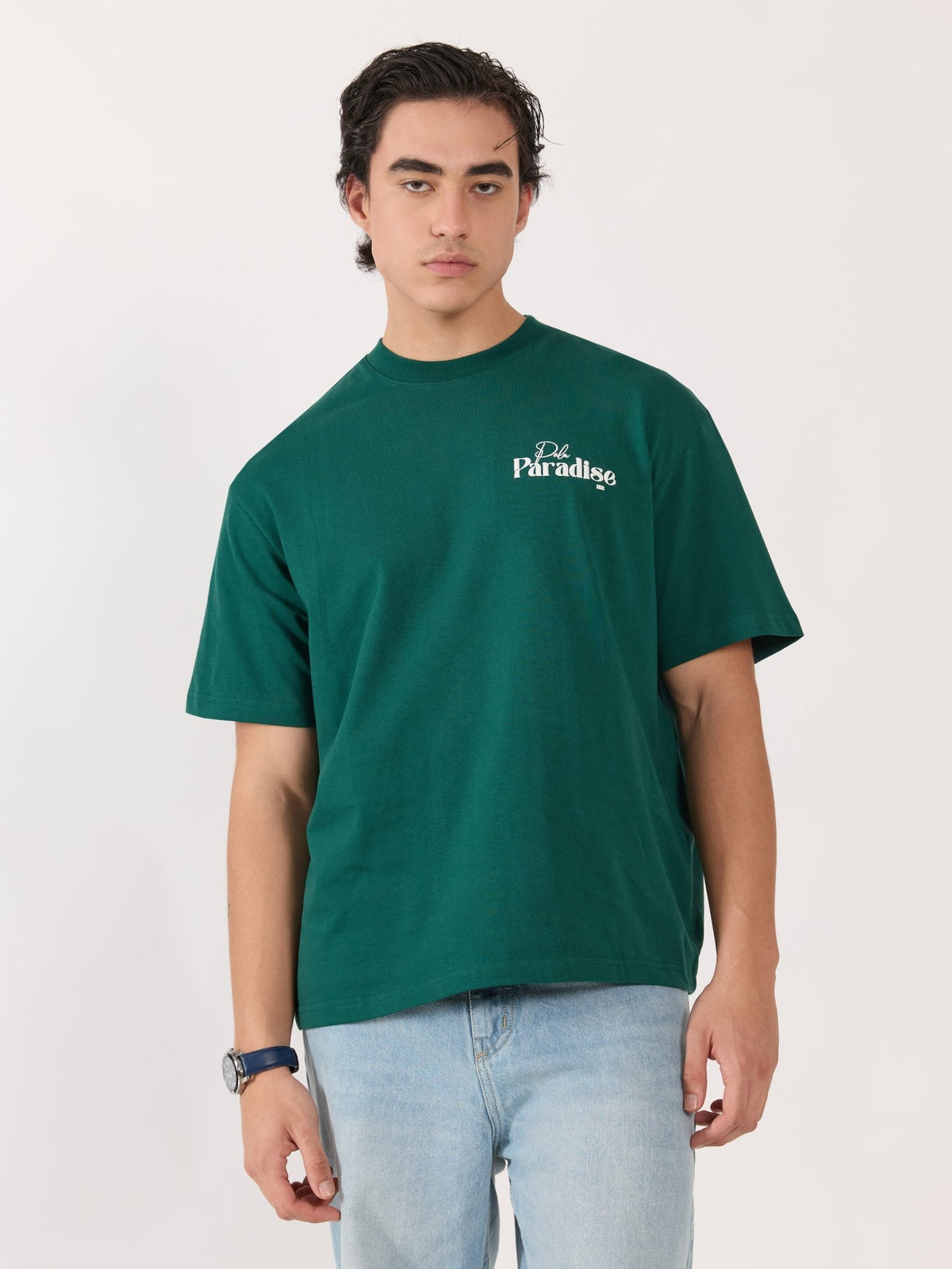 Sheldon - Palm Paradise Graphic Green Loose Fit T-Shirt - Espanshe
