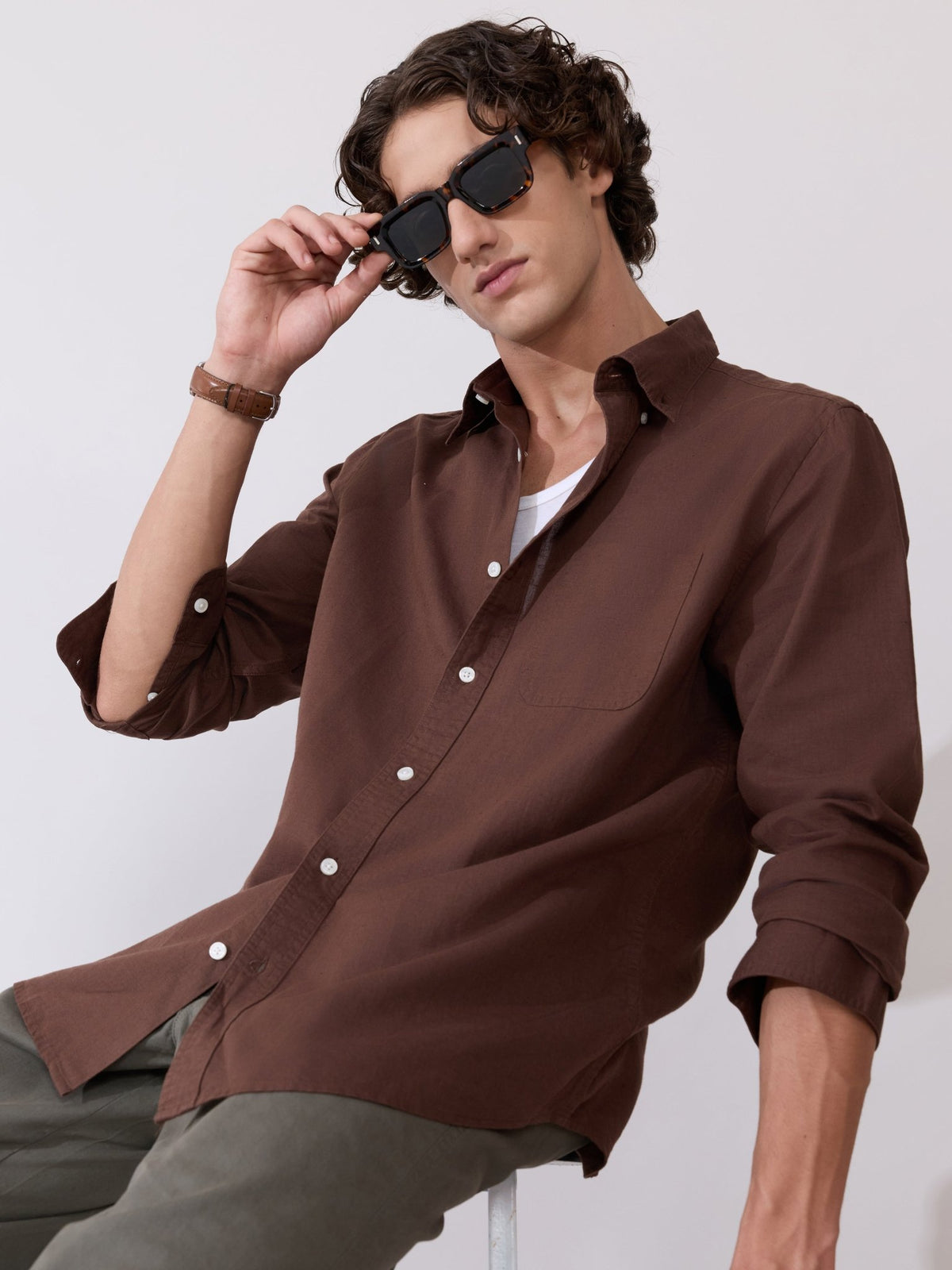 Taliko - Comfort Fit Dark Brown Linen Shirt - Espanshe