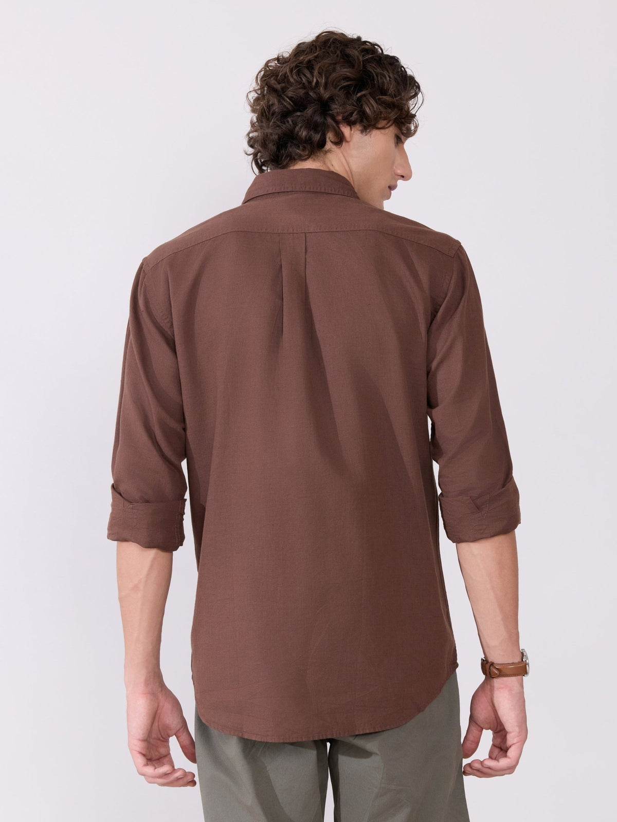 Taliko - Comfort Fit Dark Brown Linen Shirt - Espanshe