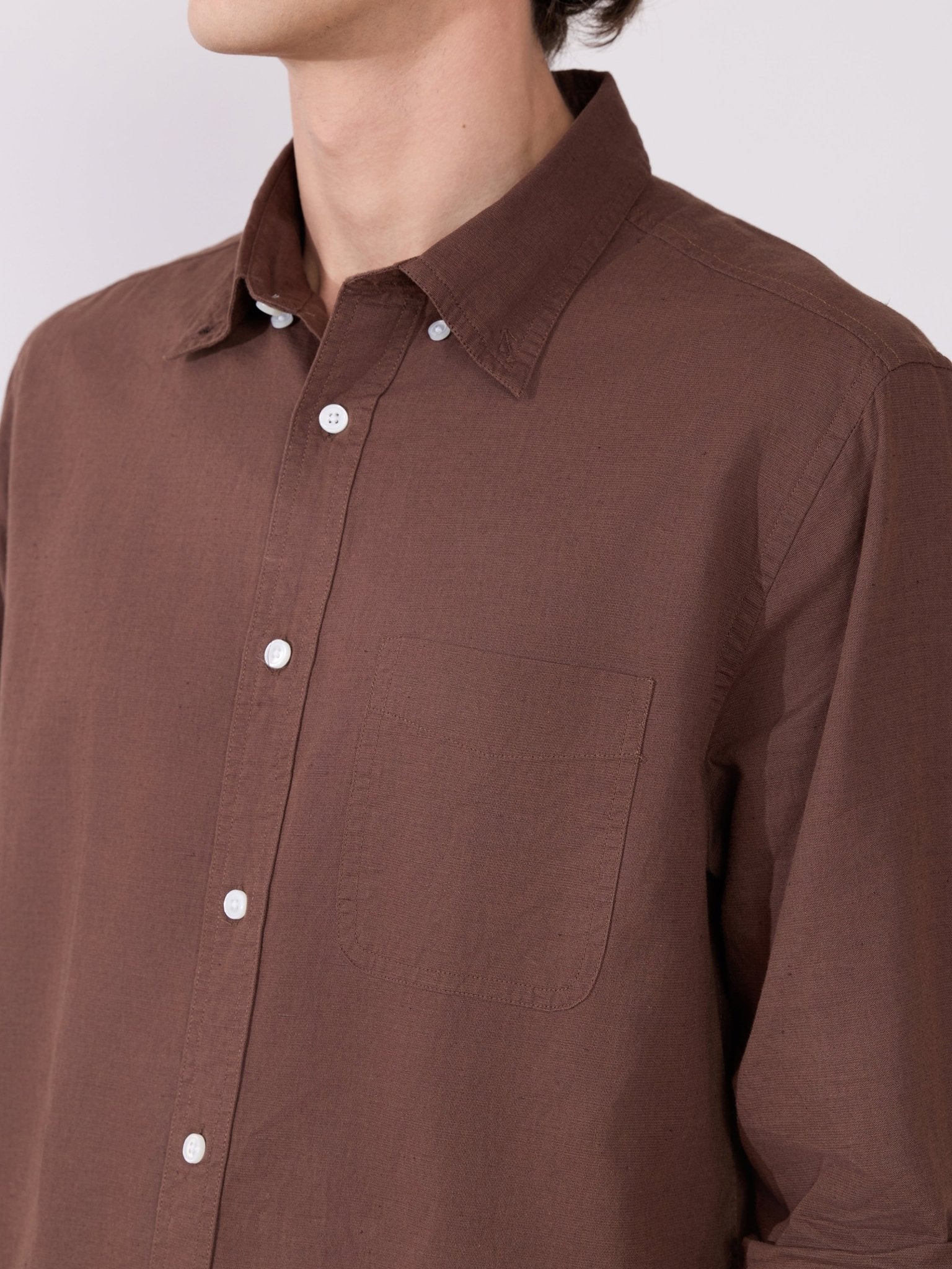 Taliko - Comfort Fit Dark Brown Linen Shirt - Espanshe