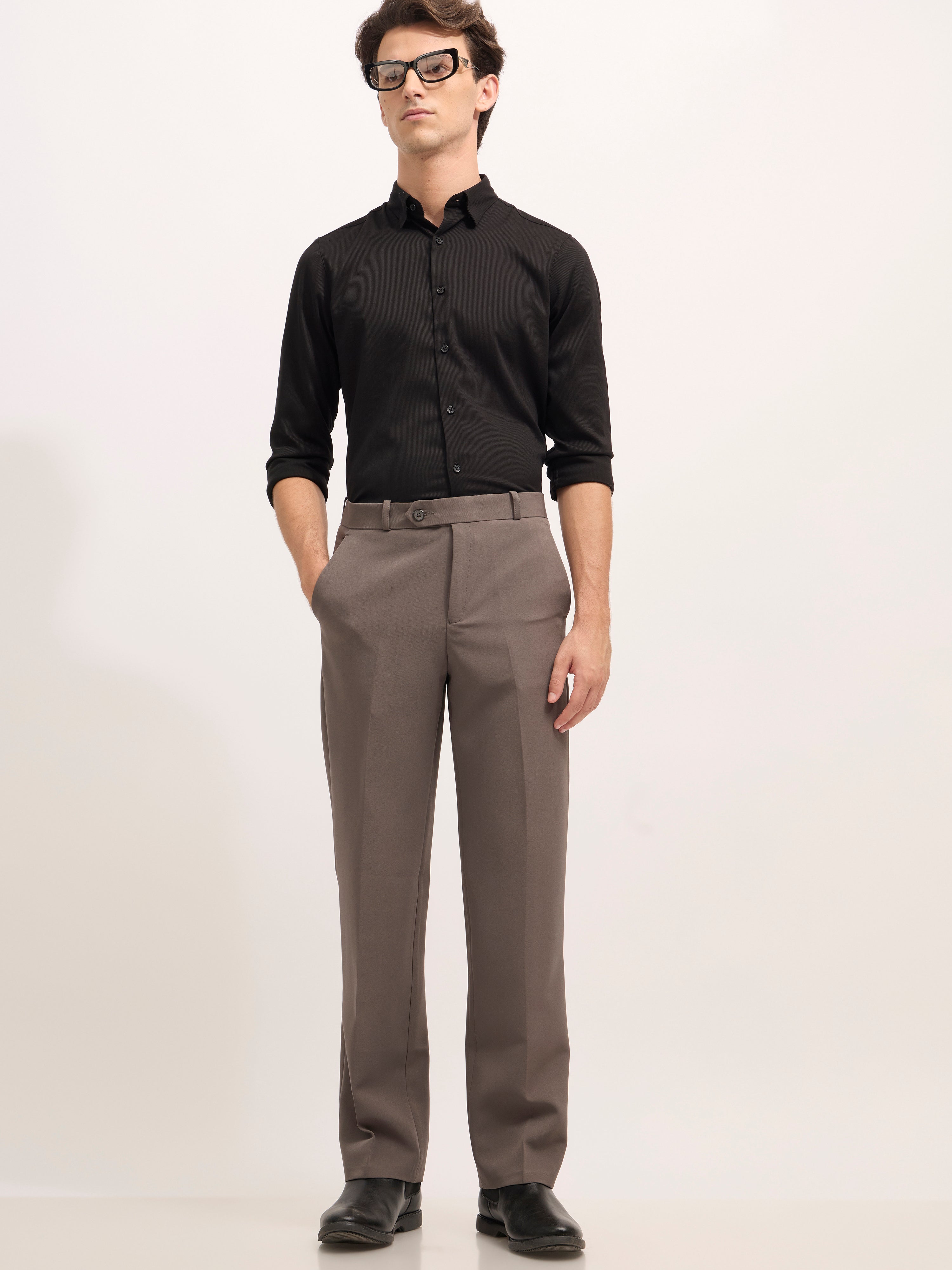 men's Straight Fit Formal Pant - dark gray