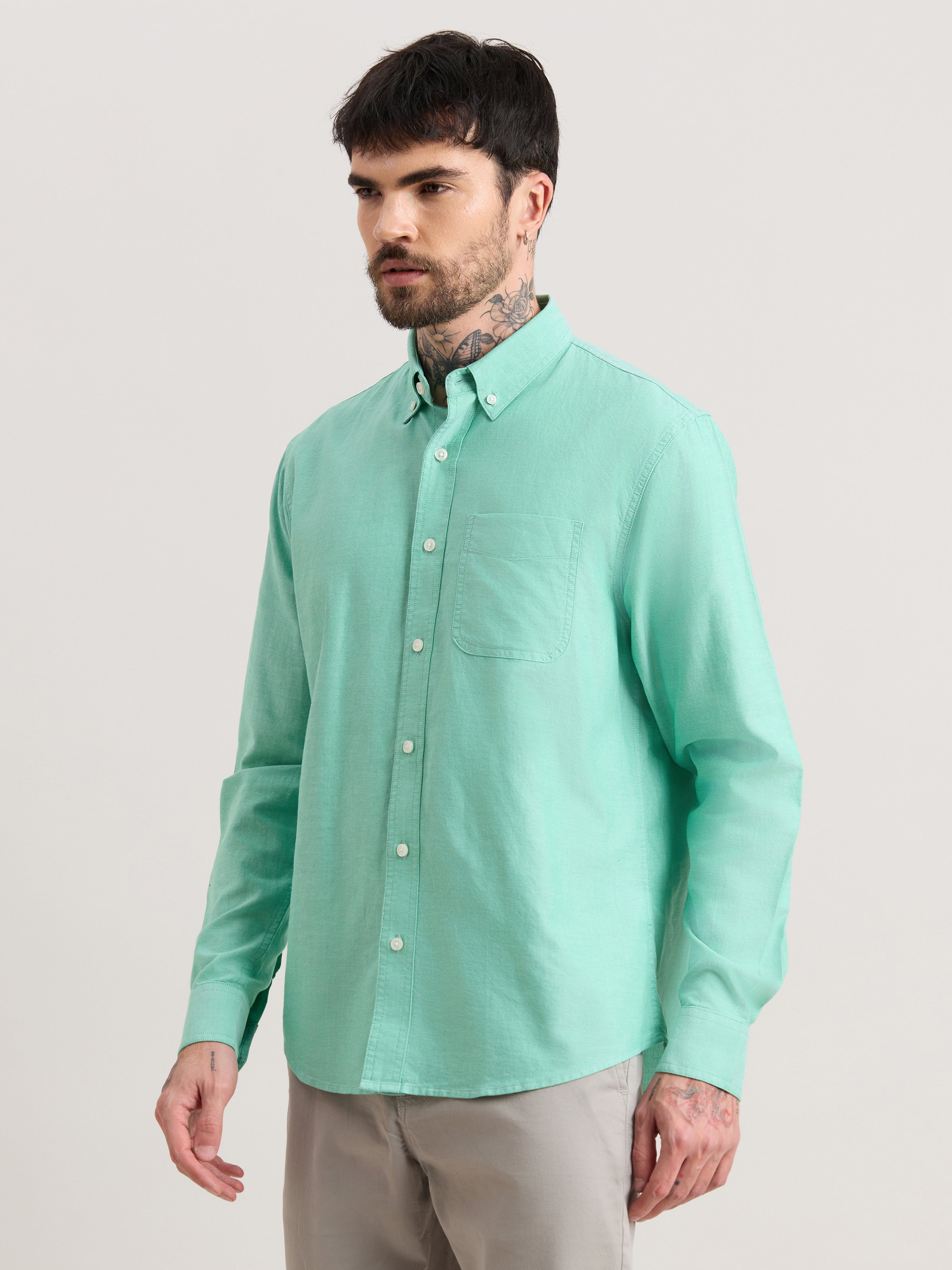 Zena - Relaxed Fit Oxford Shirt - Green