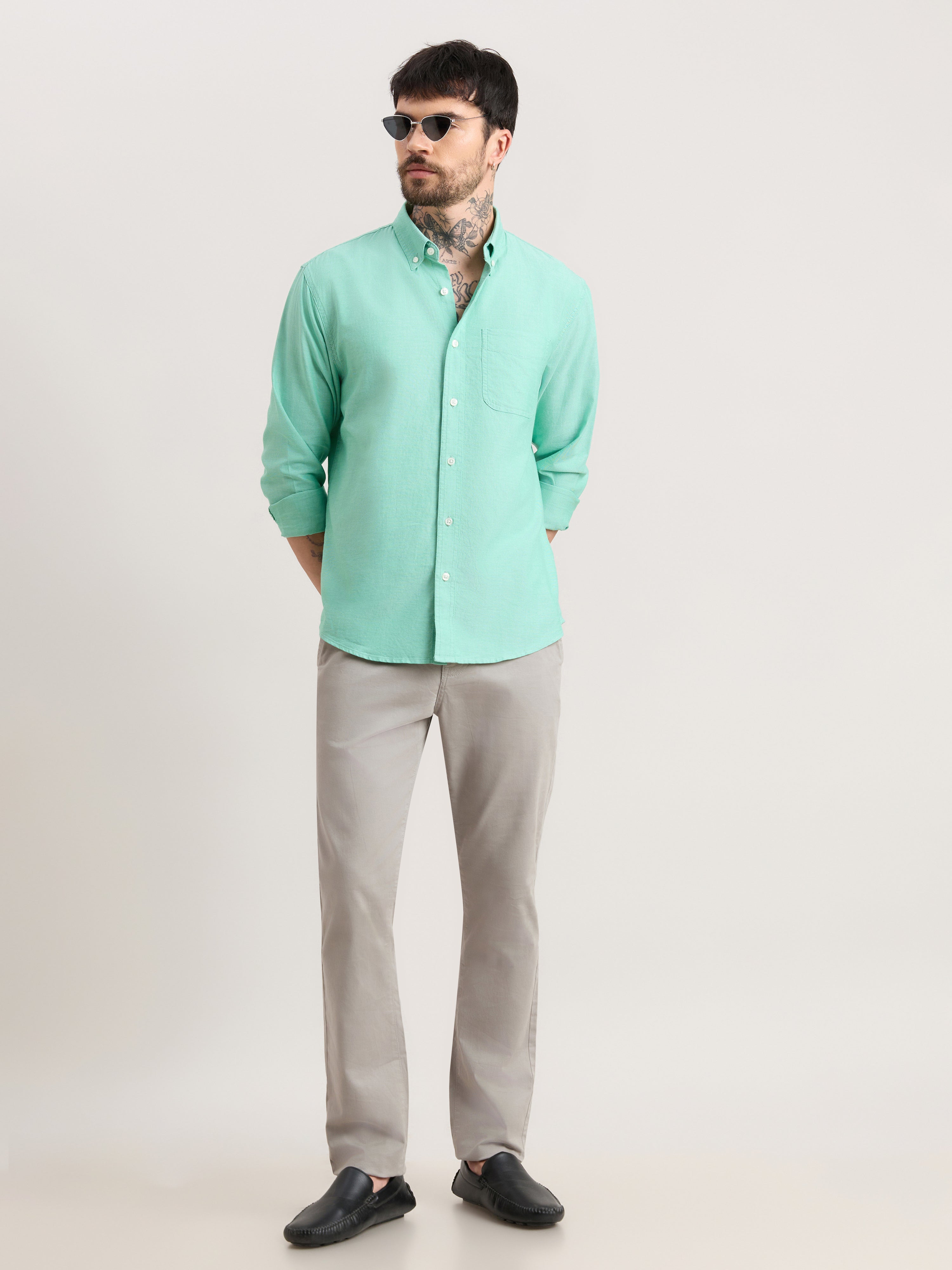 Zena - Relaxed Fit Oxford Shirt - Green