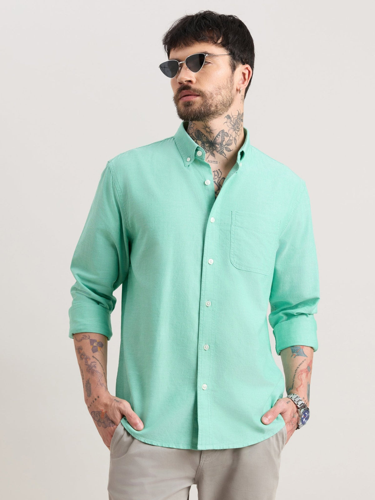 Zena - Relaxed Fit Oxford Shirt - Green - Espanshe