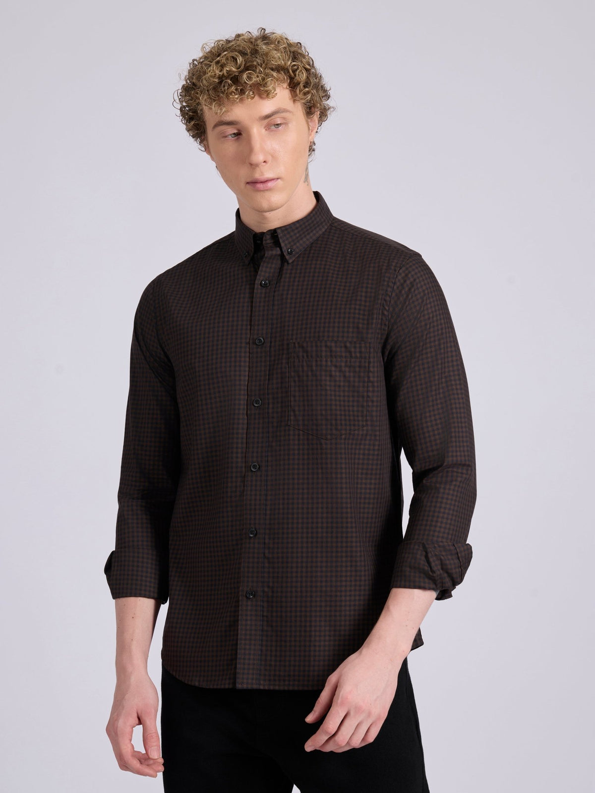 Quint - Micro Check Shirt - Dark Brown - Espanshe