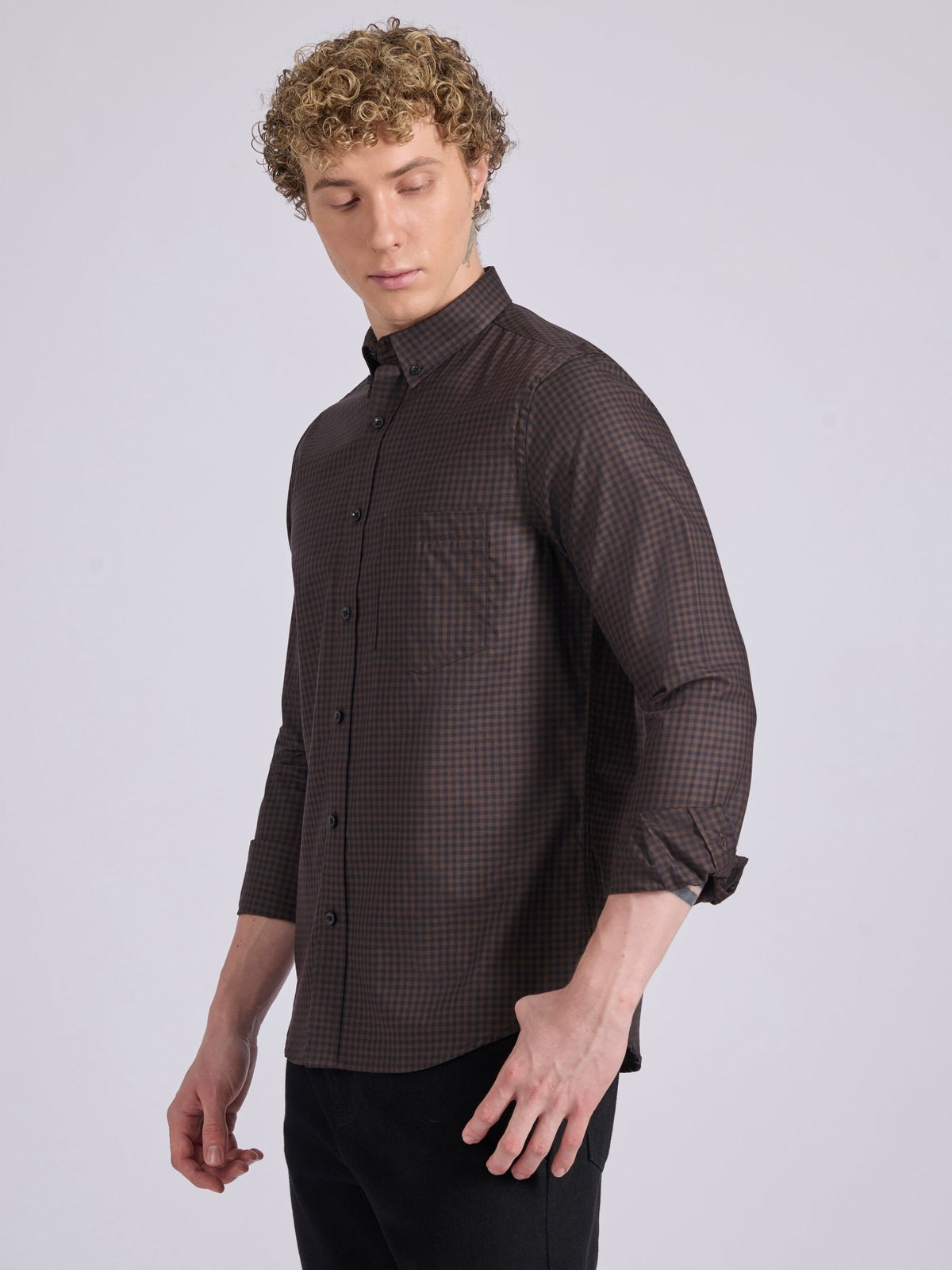 Quint - Micro Check Shirt - Dark Brown - Espanshe