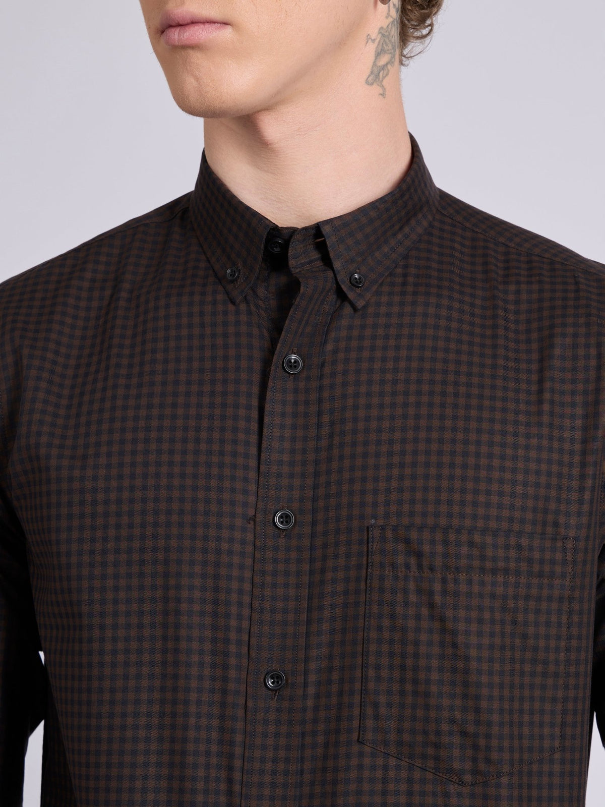 Quint - Micro Check Shirt - Dark Brown - Espanshe