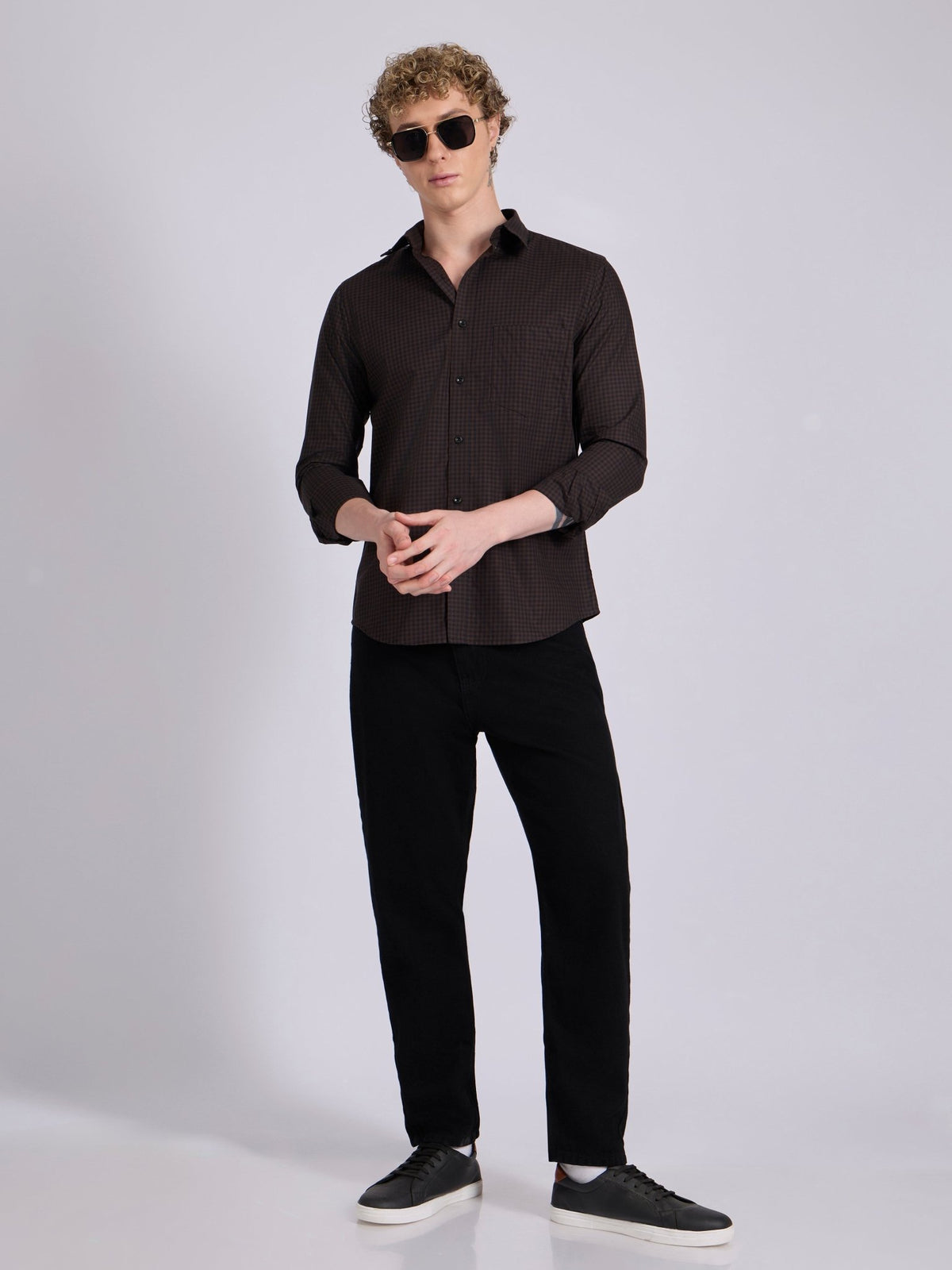 Quint - Micro Check Shirt - Dark Brown - Espanshe