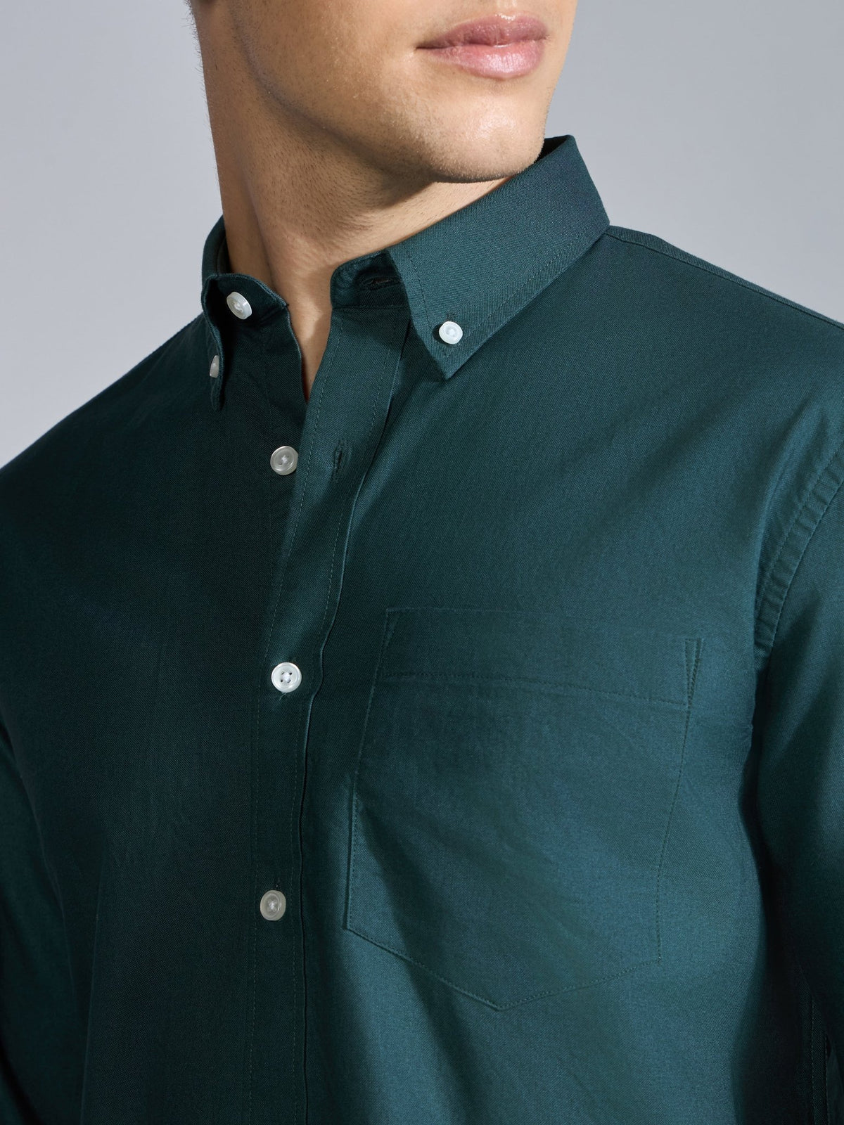 Orbit - Relaxed Fit Oxford Shirt With Elbow Patch - Dark Green - Espanshe