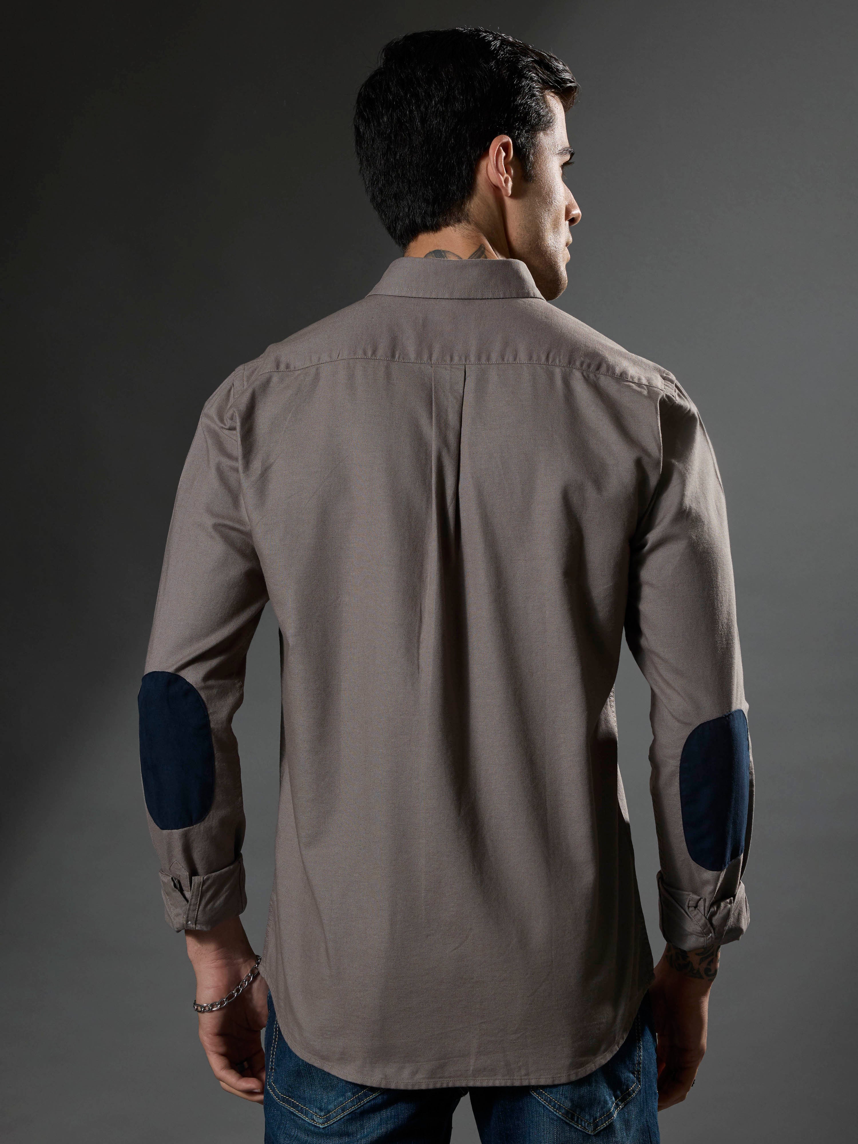 men's dark gray Turkish fit cotton shirt with breast pockets and elbow patches
men's shirt latest collection