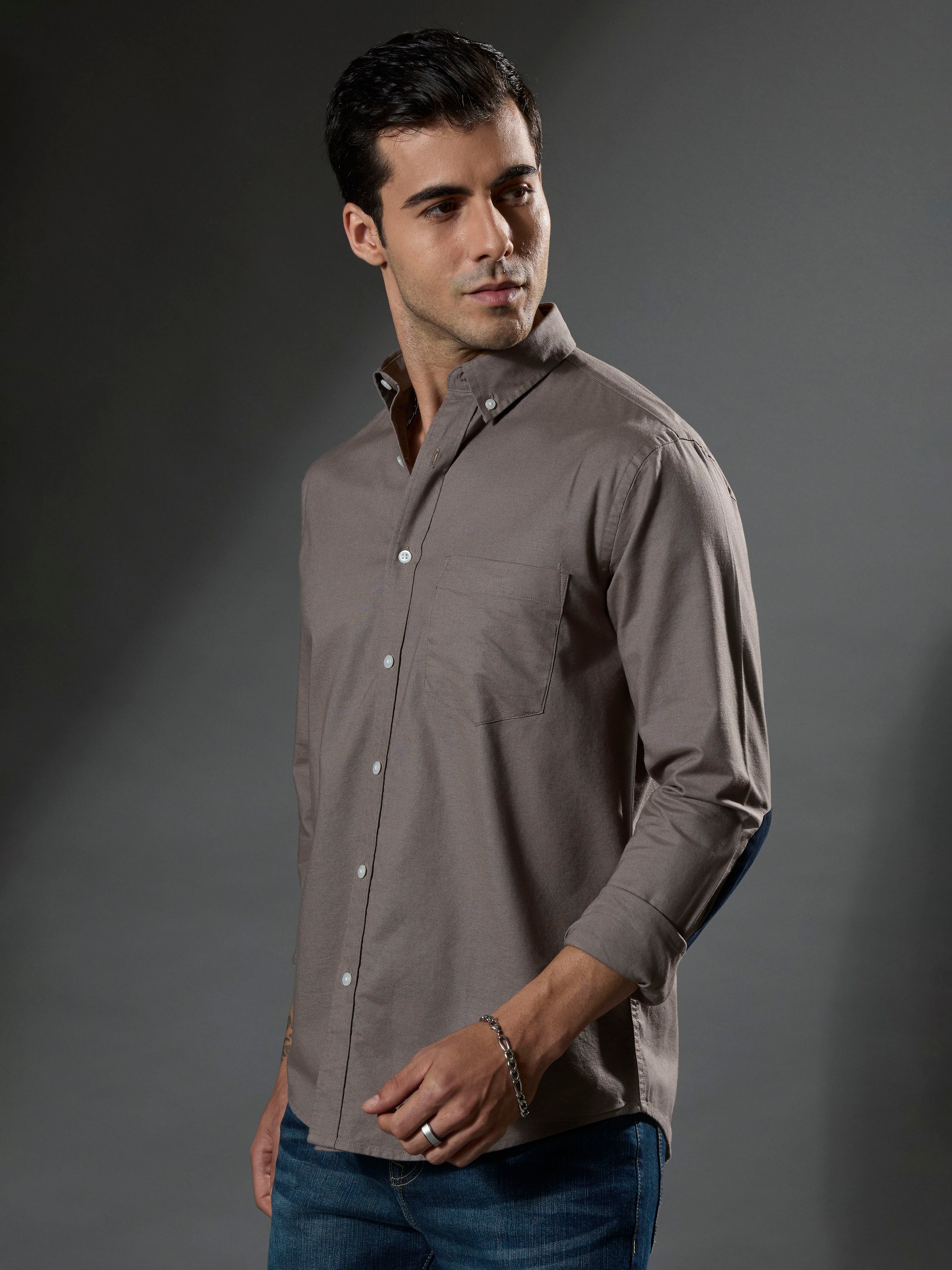 men's dark gray Turkish fit cotton shirt with breast pockets and elbow patches
men's shirt latest collection