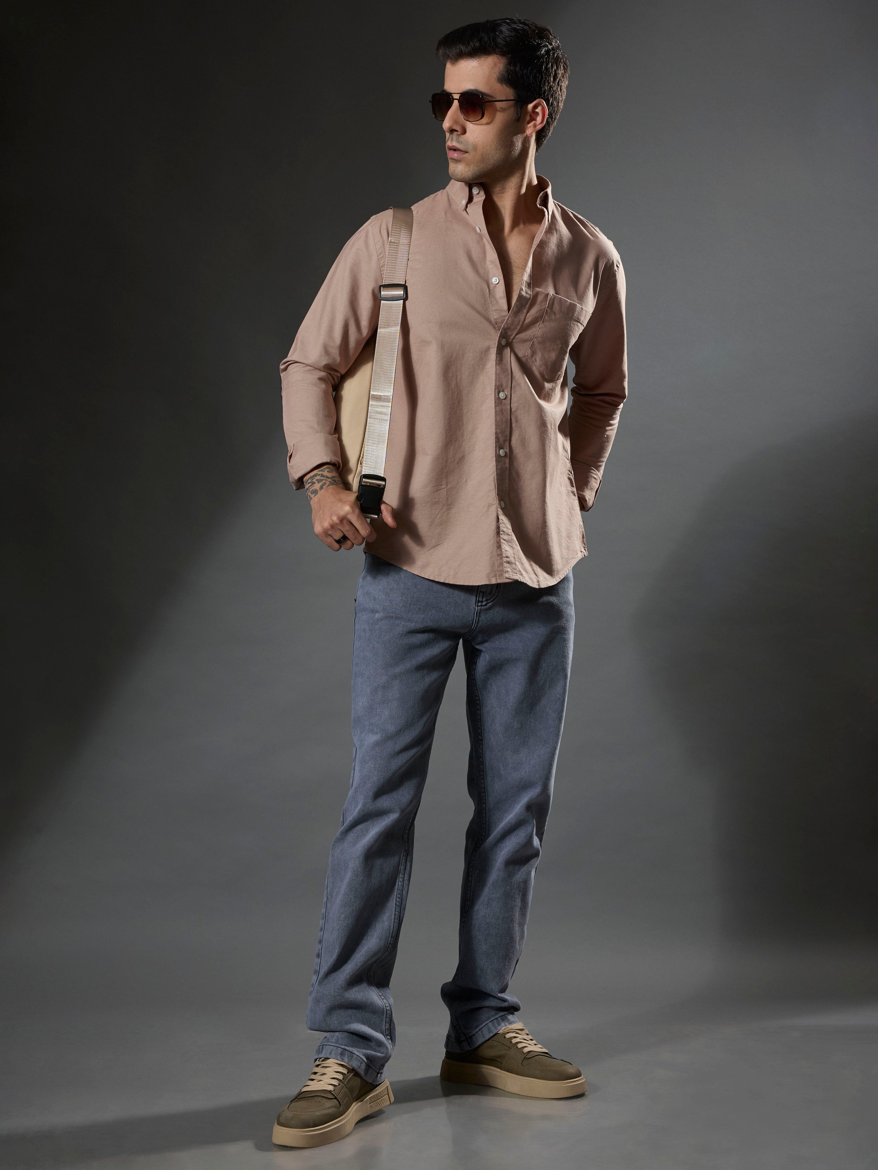 men's peach Turkish fit cotton shirt with breast pockets and elbow patches
men's shirt latest collection