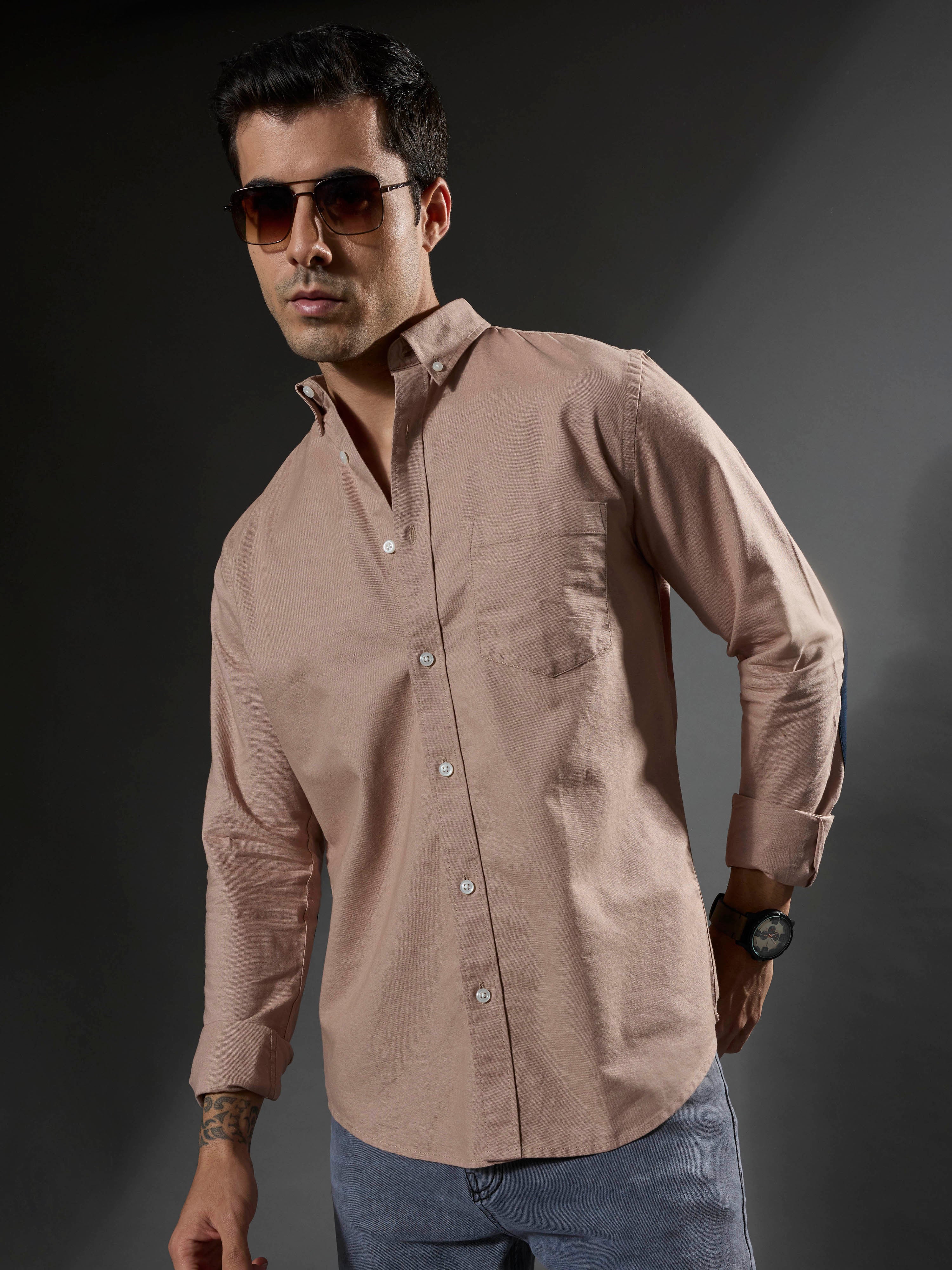 men's peach Turkish fit cotton shirt with breast pockets and elbow patches
men's shirt latest collection