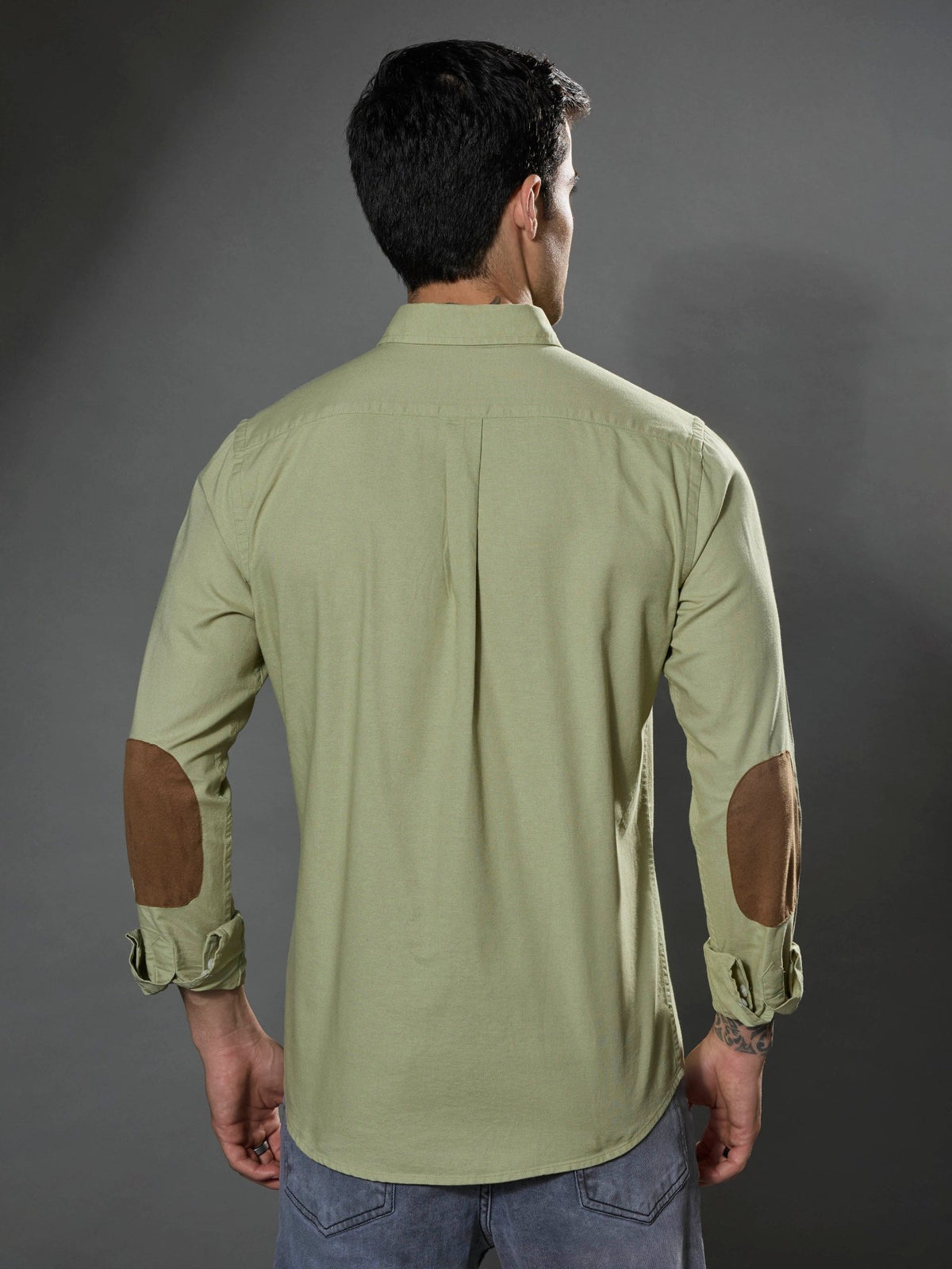 Classy - Turkish Fit Shirt With Elbow Patch - Pastel Green - Espanshe