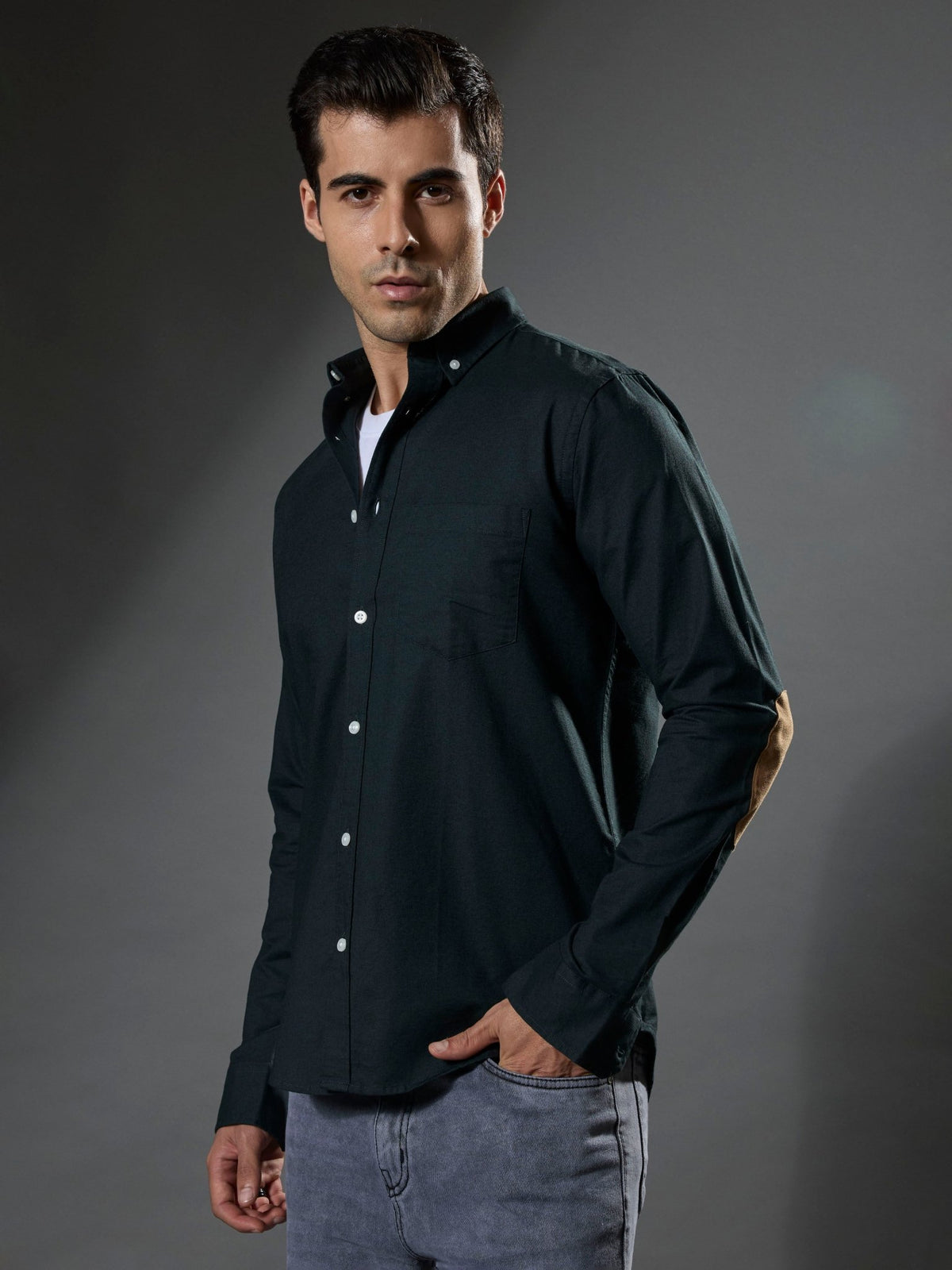 Classy - Turkish Fit Shirt with Elbow Patch - Dark Green - Espanshe