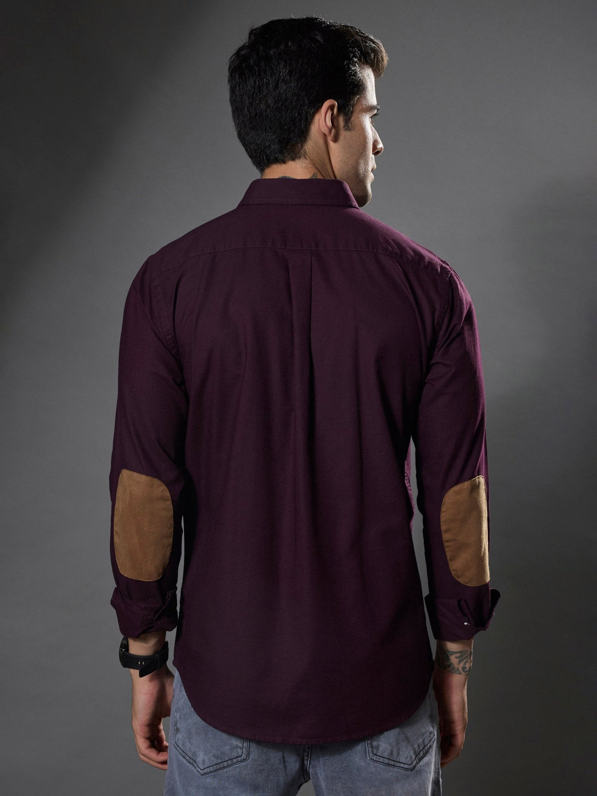 Classy - Turkish Fit Shirt with Elbow Patch - Maroon - Espanshe