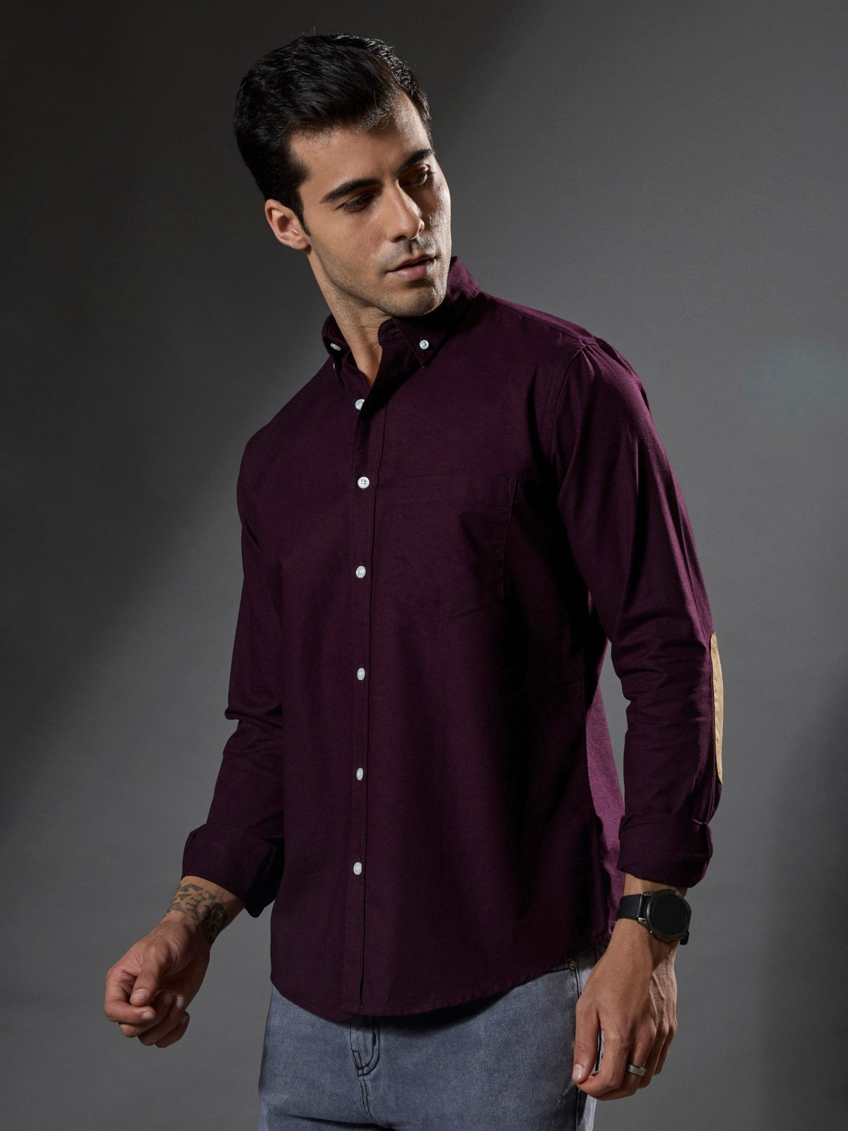 Classy - Turkish Fit Shirt with Elbow Patch - Maroon - Espanshe