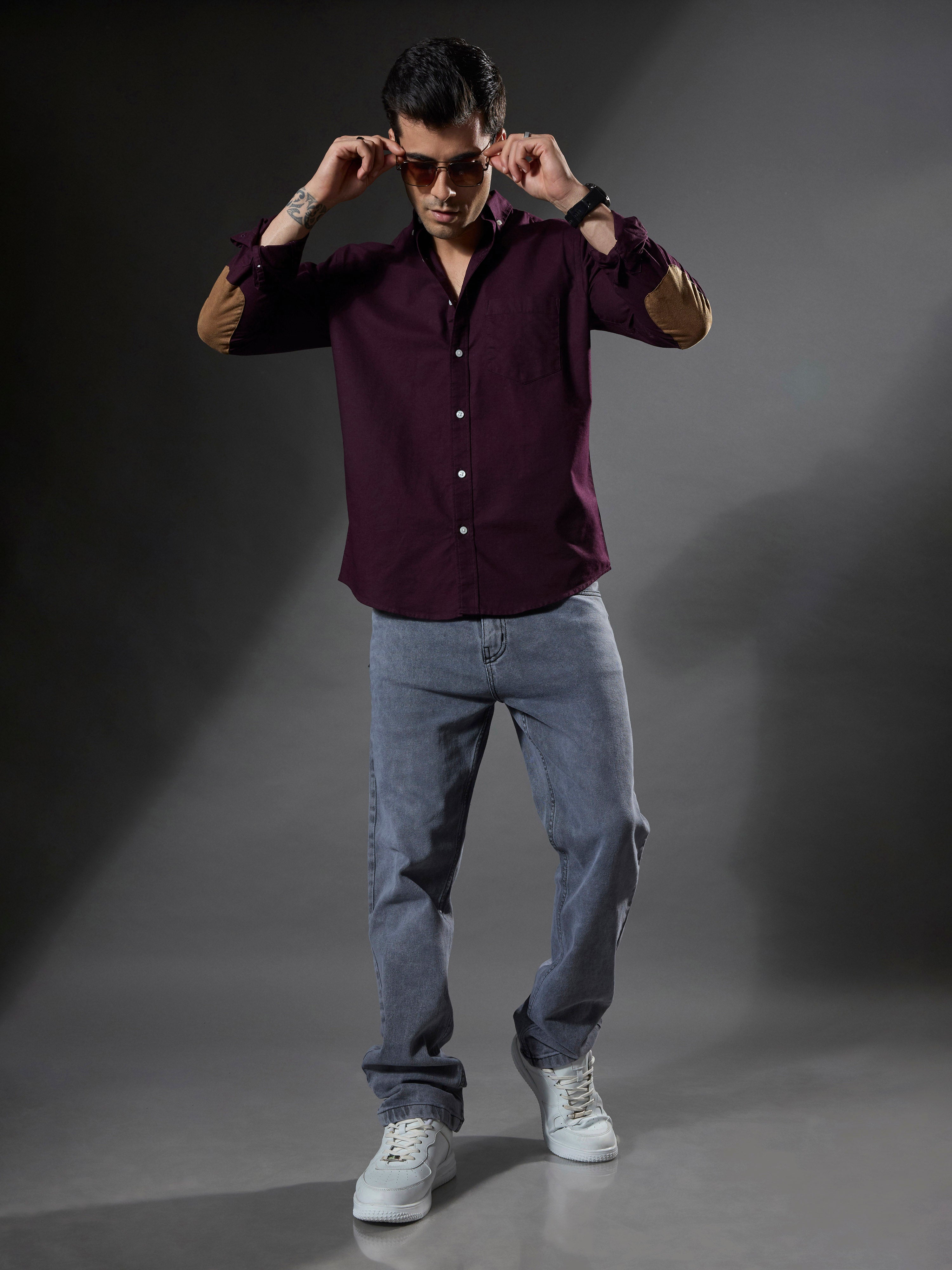 men's maroon Turkish fit cotton shirt with breast pockets and elbow patches
men's shirt latest collection