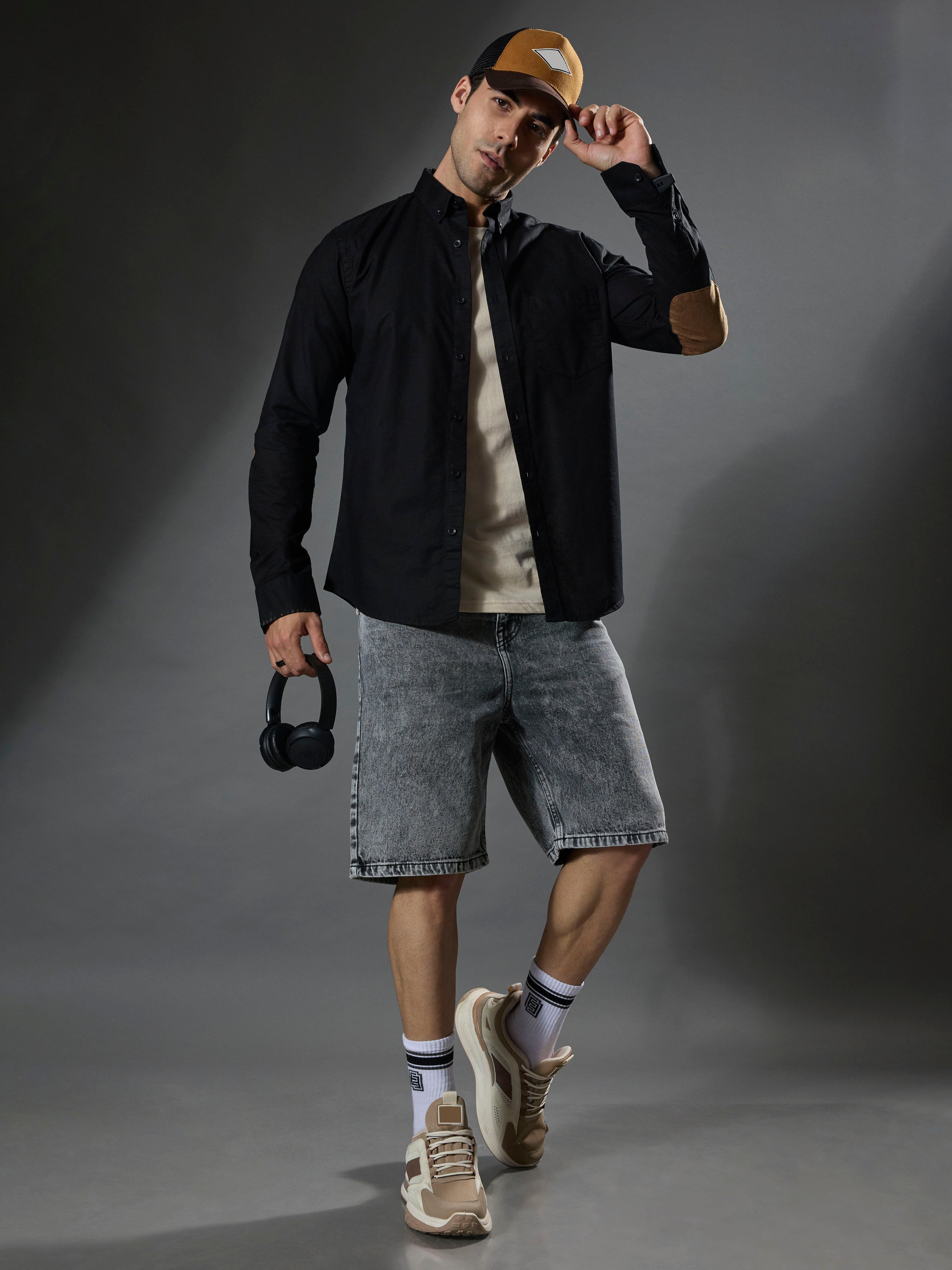 men's black Turkish fit cotton shirt with breast pockets and elbow patches
men's shirt latest collection