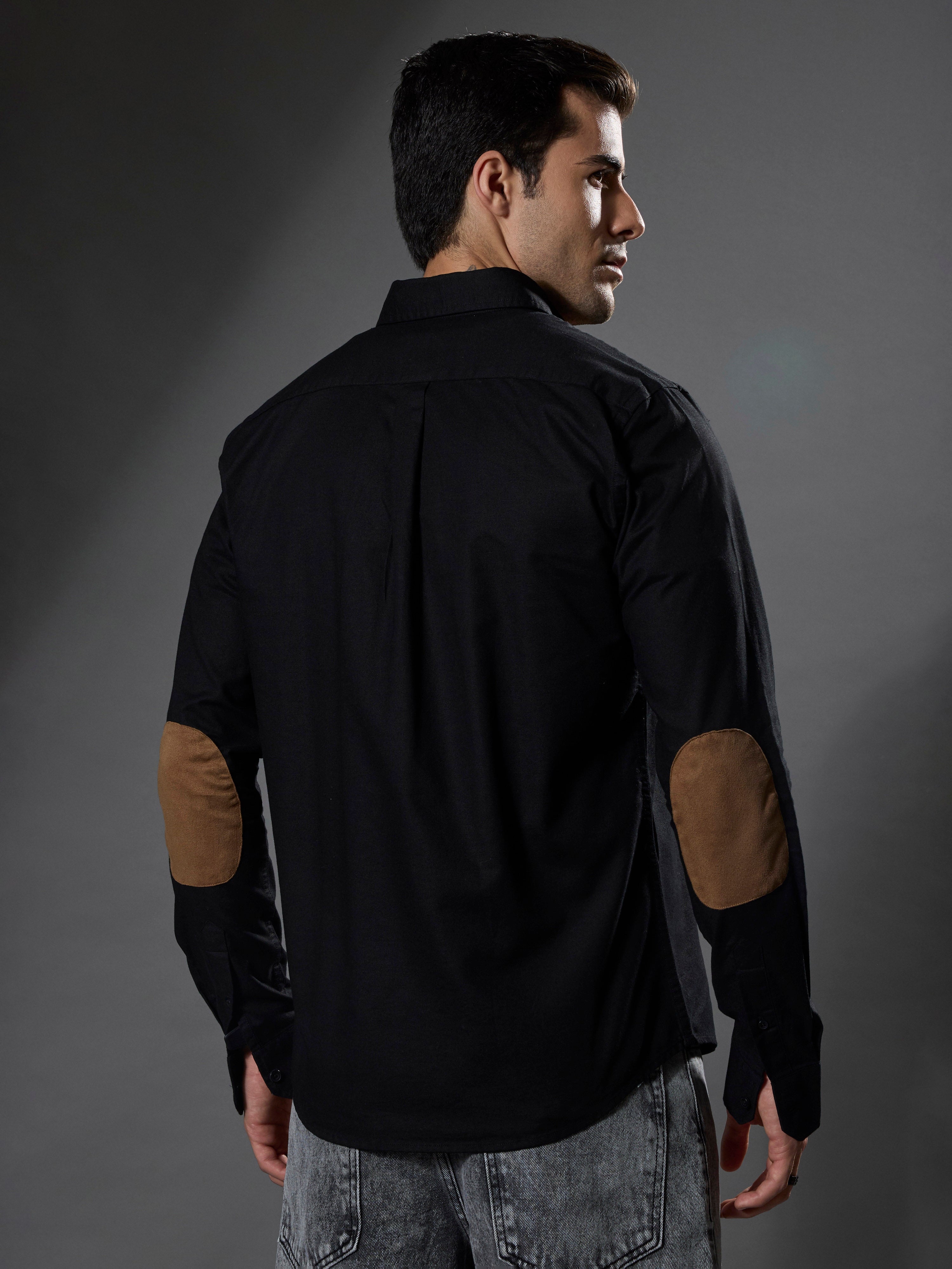 men's black Turkish fit cotton shirt with breast pockets and elbow patches
men's shirt latest collection