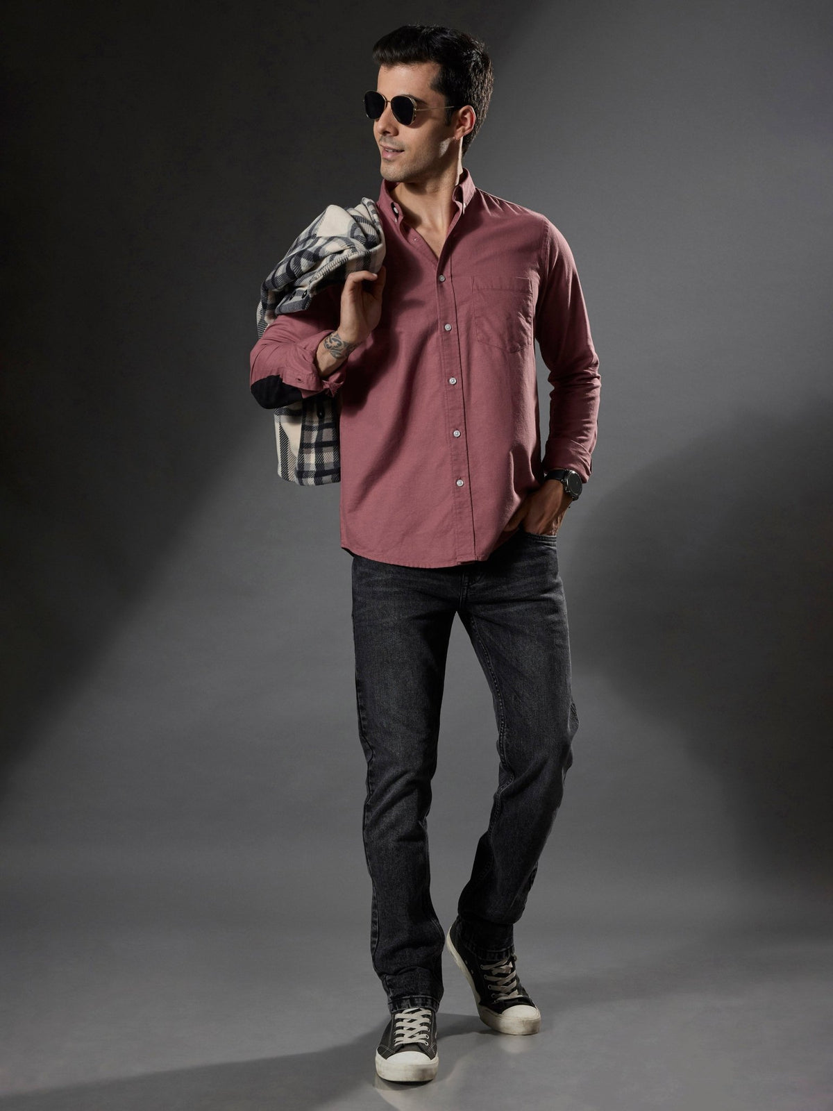 Classy - Turkish Fit Shirt With Elbow Patch - Dusty Rose - Espanshe