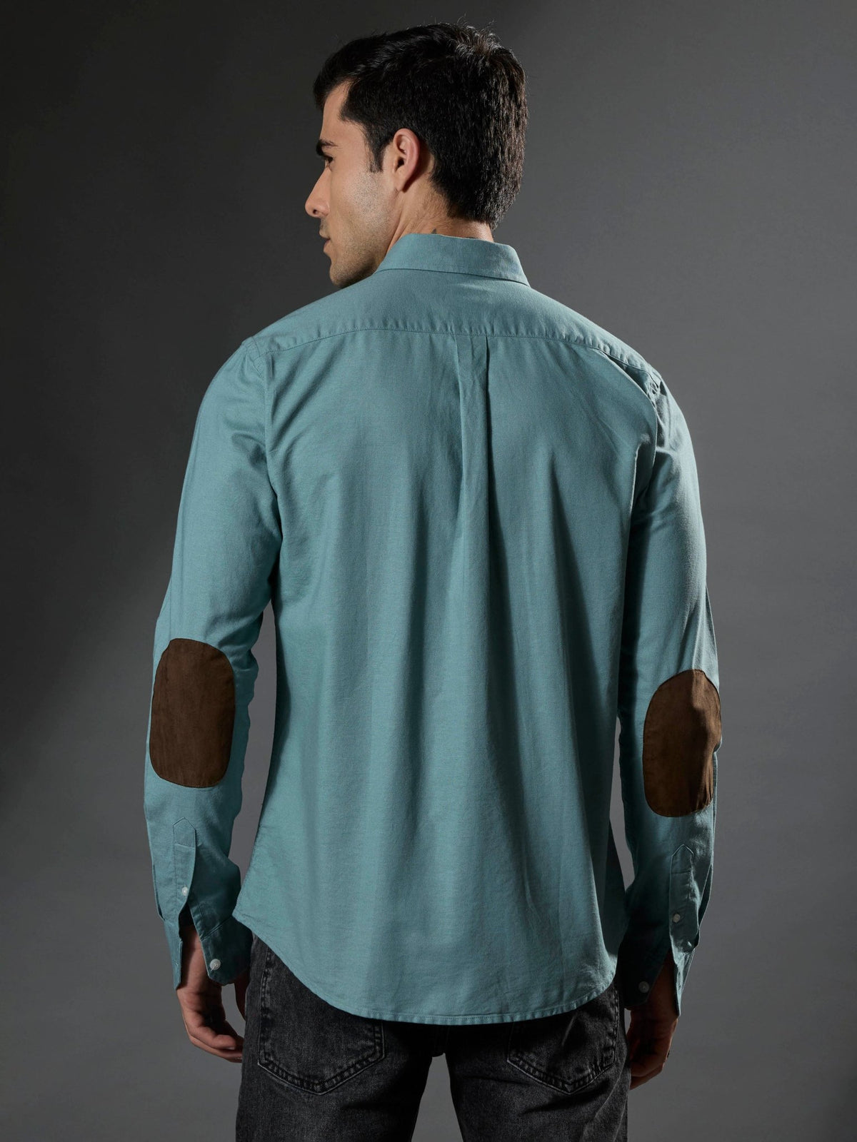 Classy - Turkish Fit Shirt With Elbow Patch - Aqua Green - Espanshe