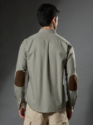 men's cement green Turkish fit cotton shirt with breast pockets and elbow patches
men's shirt latest collection