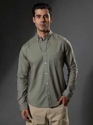 men's cement green Turkish fit cotton shirt with breast pockets and elbow patches
men's shirt latest collection