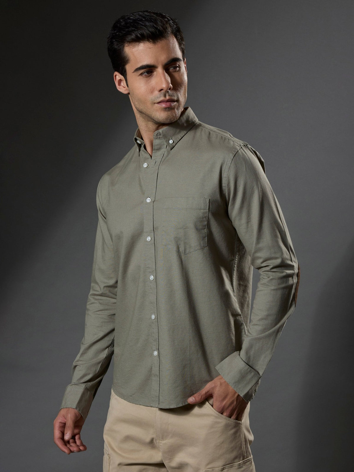 Classy - Turkish Fit Shirt With Elbow Patch - Cement Green - Espanshe