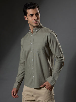 men's cement green Turkish fit cotton shirt with breast pockets and elbow patches
men's shirt latest collection
