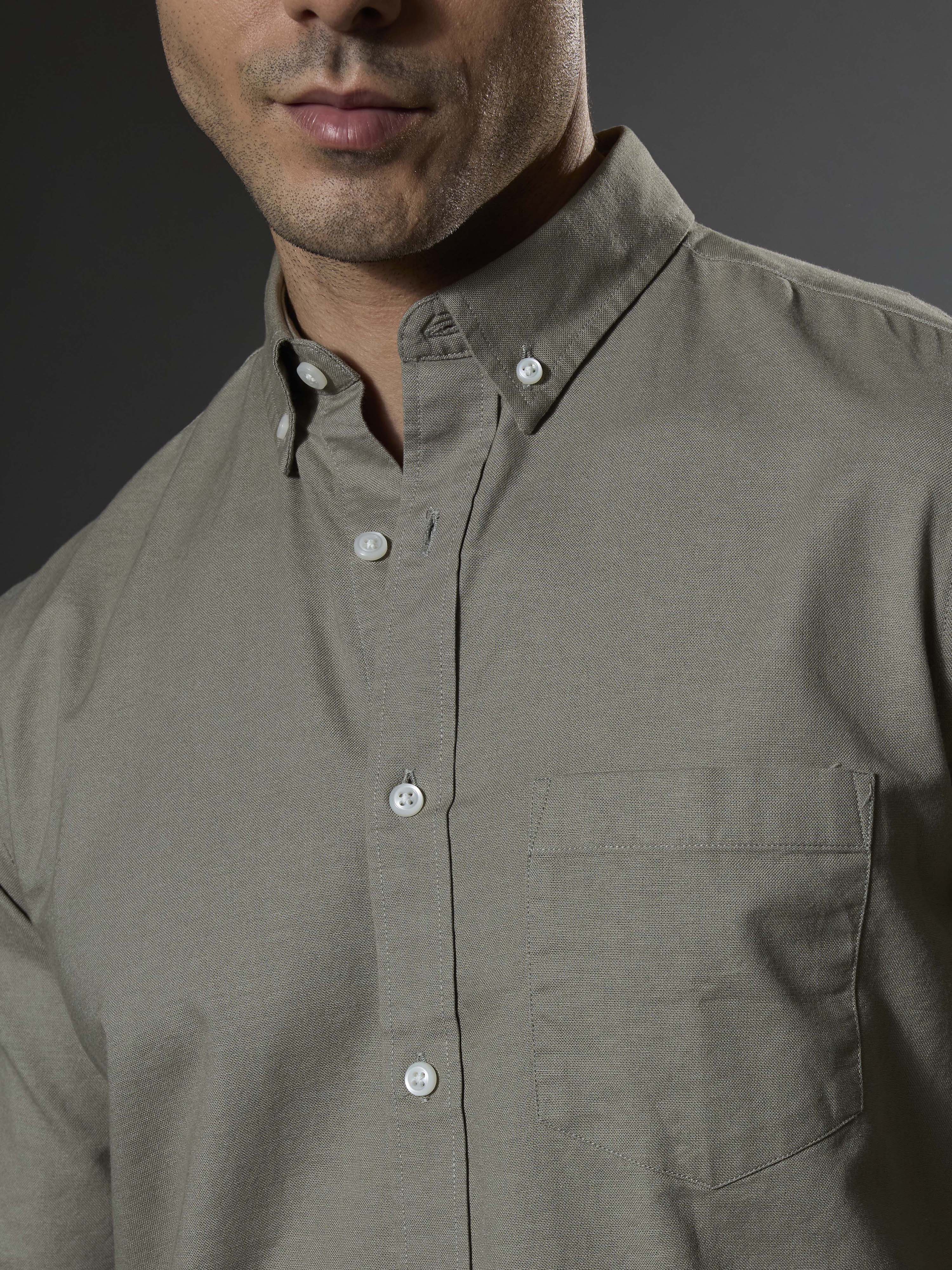 men's cement green Turkish fit cotton shirt with breast pockets and elbow patches
men's shirt latest collection