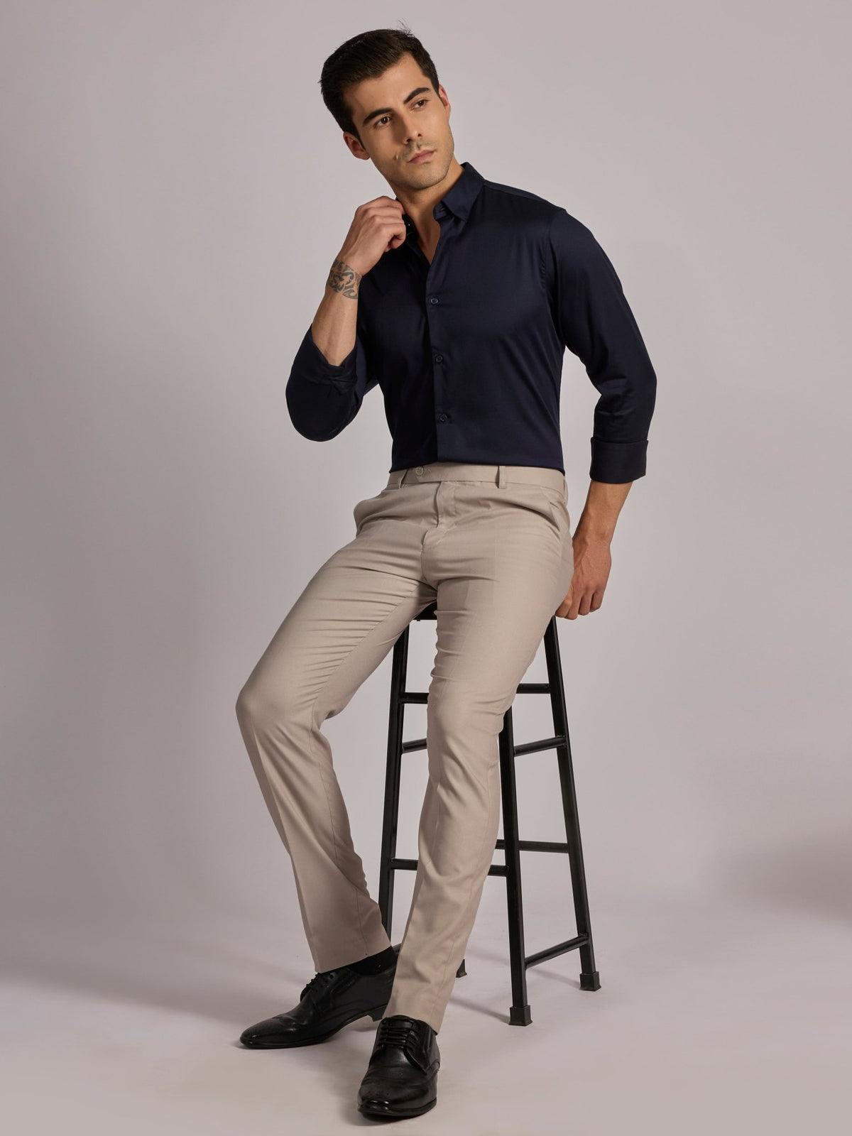 Yoyona - Turkish Fit Satin Shirt - Dark Navy - Espanshe