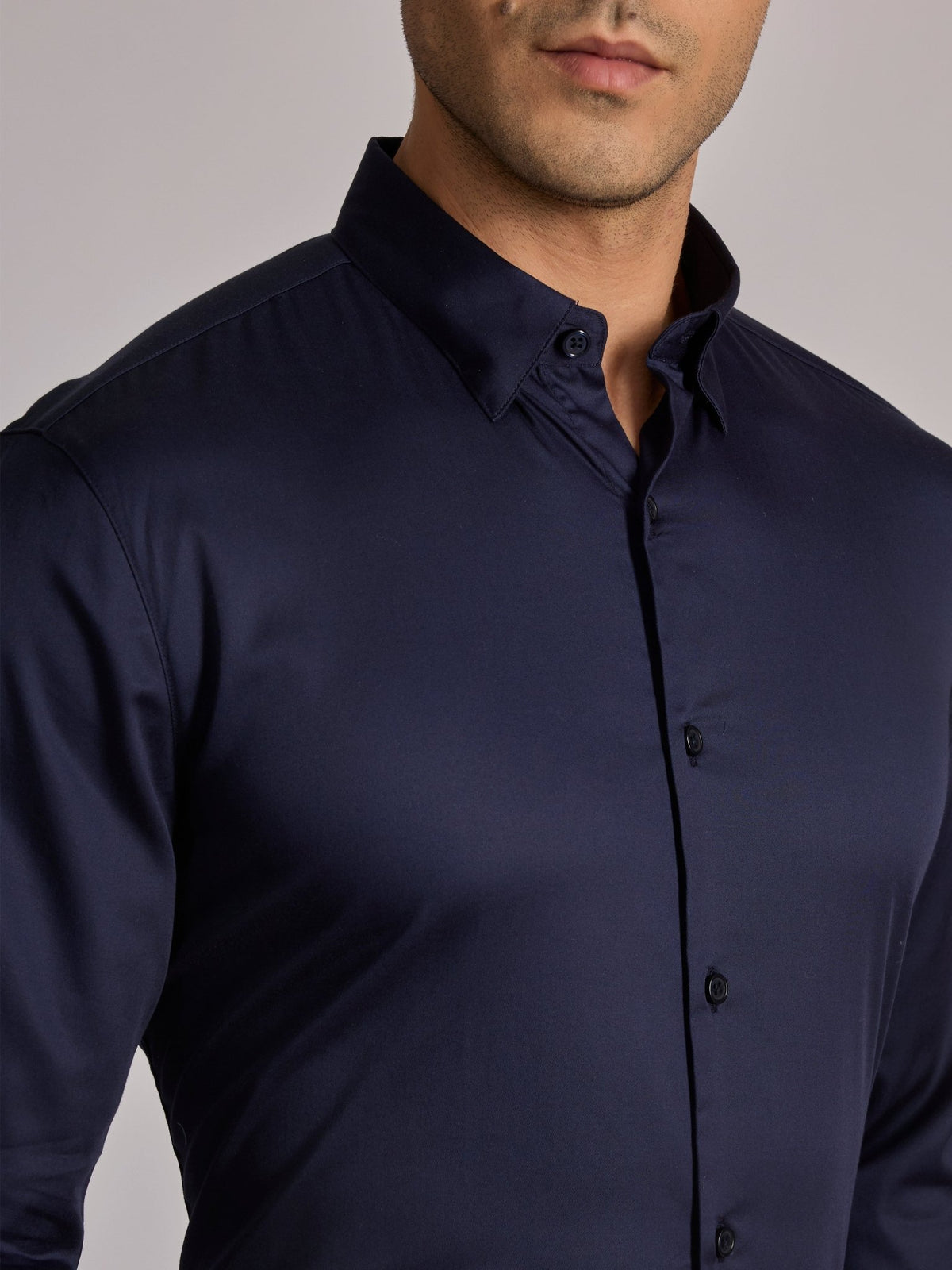 Yoyona - Turkish Fit Satin Shirt - Ink Blue - Espanshe