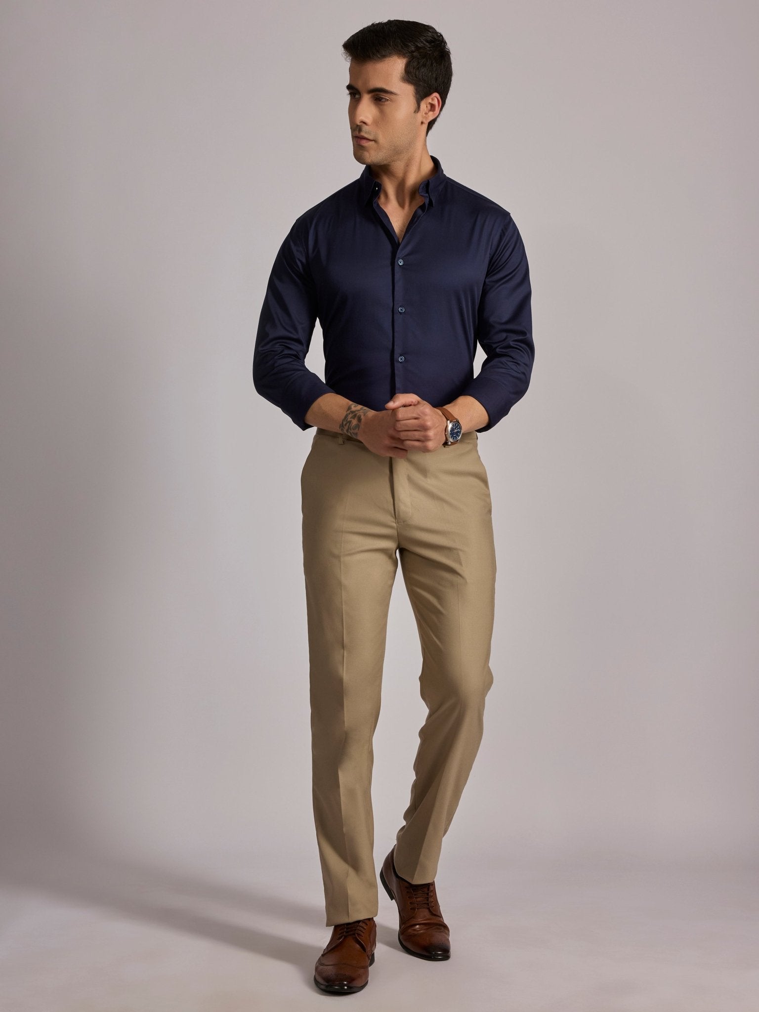 Yoyona - Turkish Fit Satin Shirt - Ink Blue - Espanshe