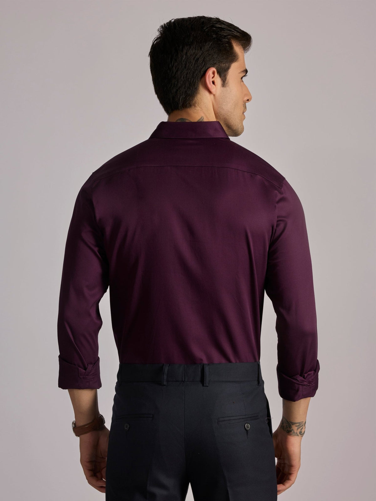 Yoyona - Turkish Fit Satin Shirt - Wine - Espanshe