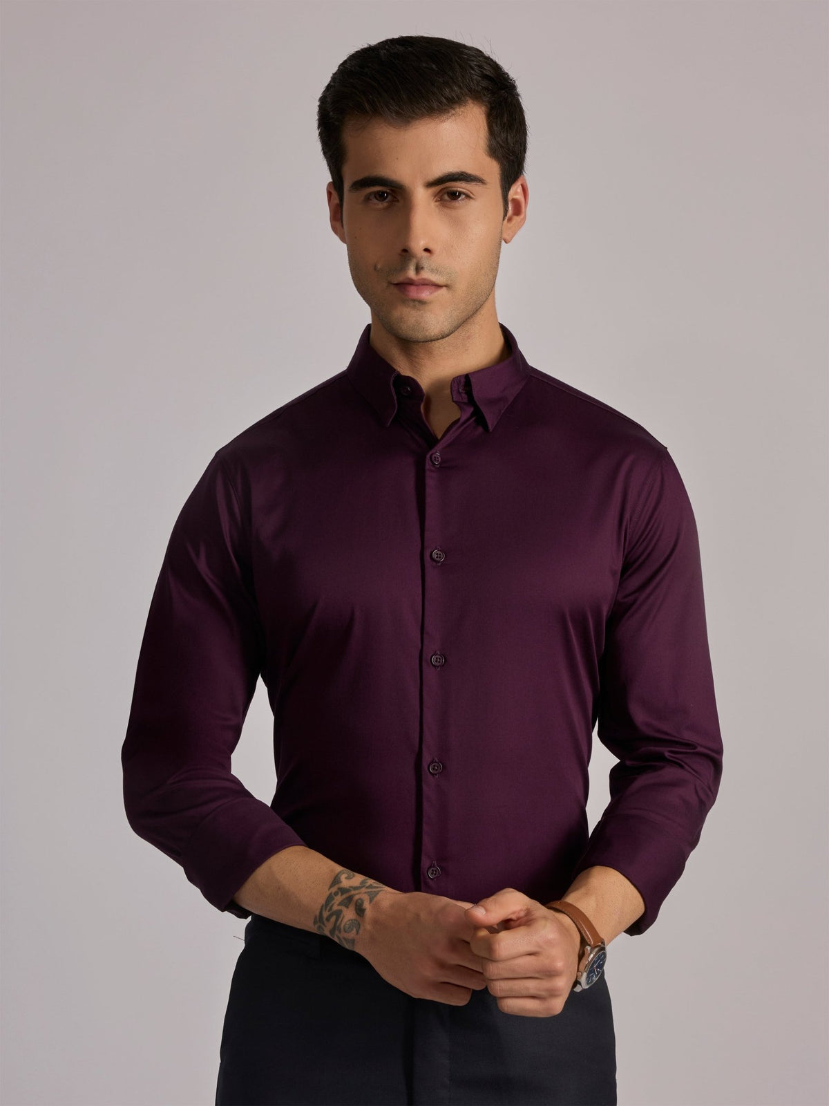 Yoyona - Turkish Fit Satin Shirt - Wine - Espanshe