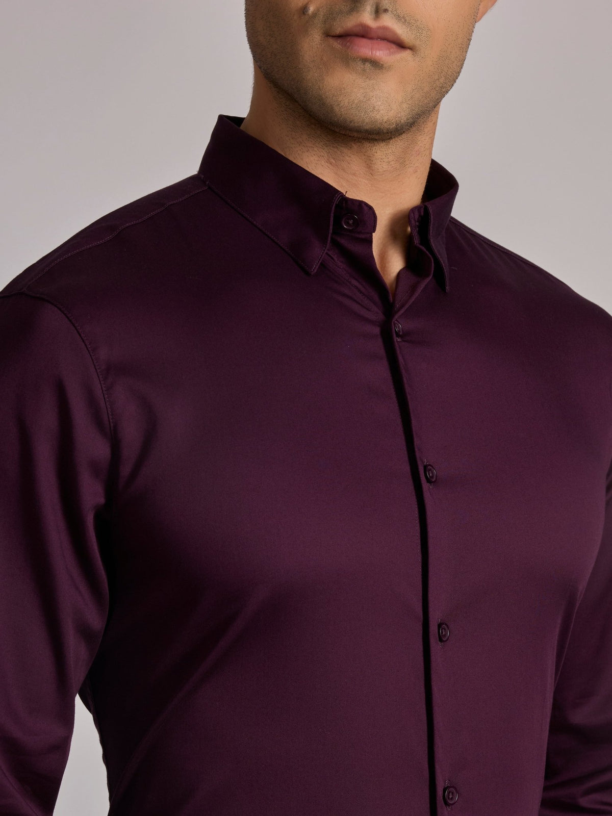 Yoyona - Turkish Fit Satin Shirt - Wine - Espanshe