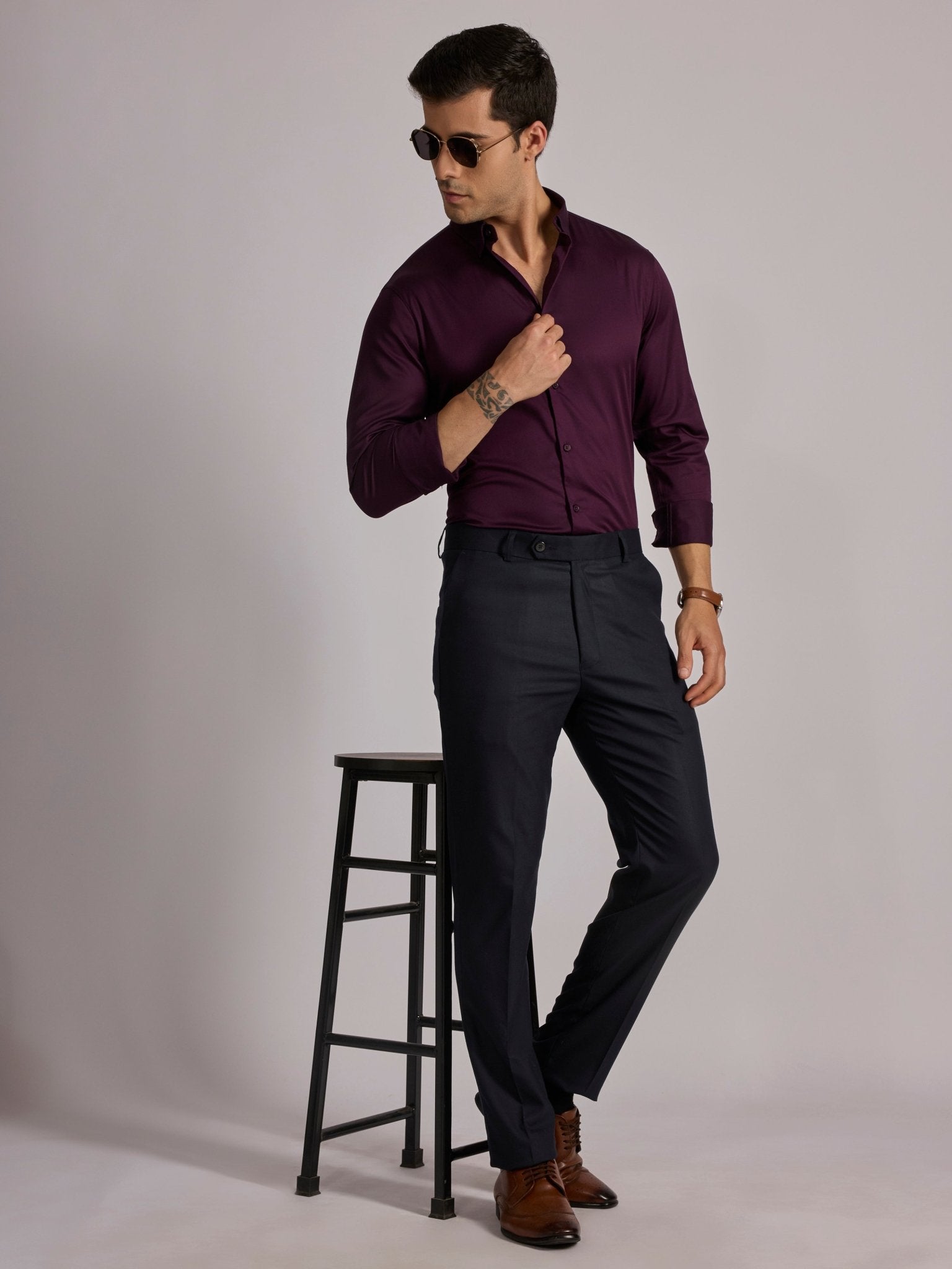 Yoyona - Turkish Fit Satin Shirt - Wine - Espanshe