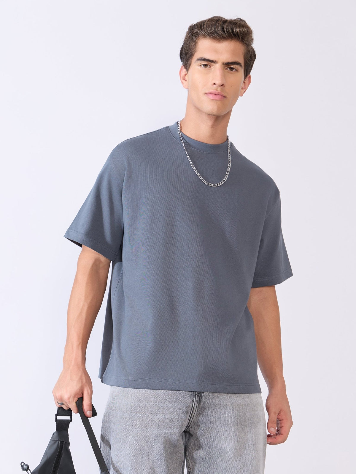 Vynora - Loose Fit Round Neck T-Shirt - Dark Grey - Espanshe