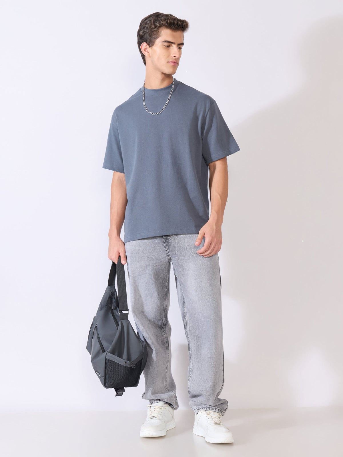 Vynora - Loose Fit Round Neck T-Shirt - Dark Grey - Espanshe