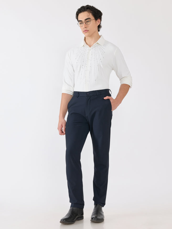men's shirt -shimmer line Embellished with stone in white