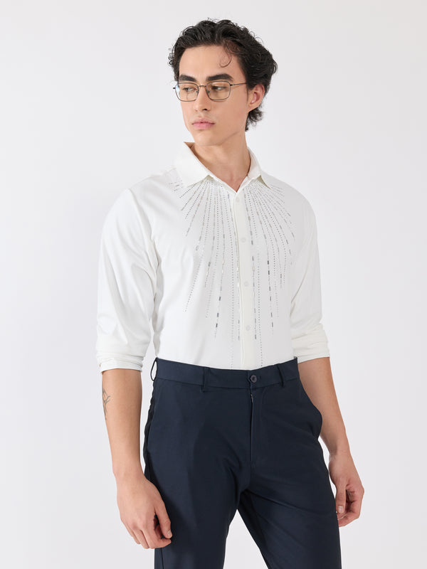 Osmond - Shimmer Line Embellished Shirt - White